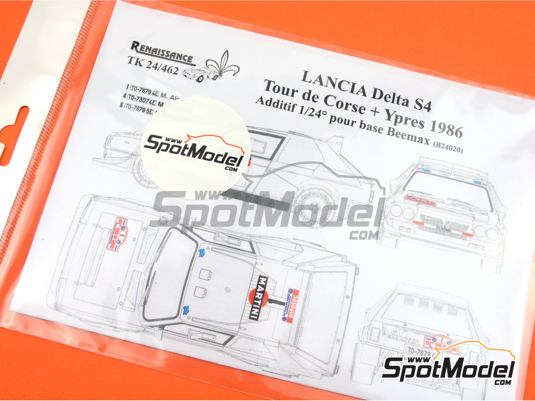 Image 4: Lancia Delta S4 Martini Lancia Team - Ypres 24 Hours Rally, Tour de Corse Rallye de France 1986 | Marking / livery in 1/24 scale manufactured by Renaissance Models (ref.&nbsp;TK24-462, also TK24/462)