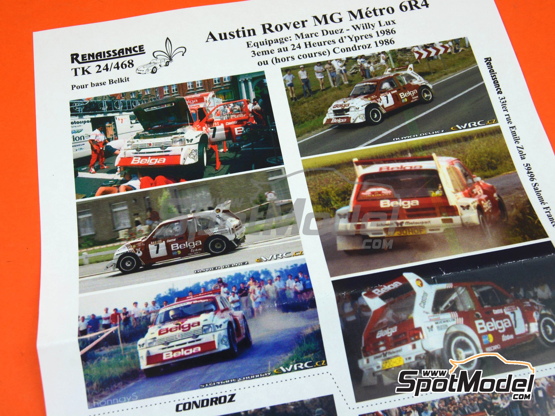 Image 4: MG Metro 6R4 Group B Austin Rallying Team sponsored by Belga - Ypres 24 Hours Rally, Condroz Rally - Rallye du Condroz 1986 | Marking / livery in 1/24 scale manufactured by Renaissance Models (ref.&nbsp;TK24-468, also TK24/468)