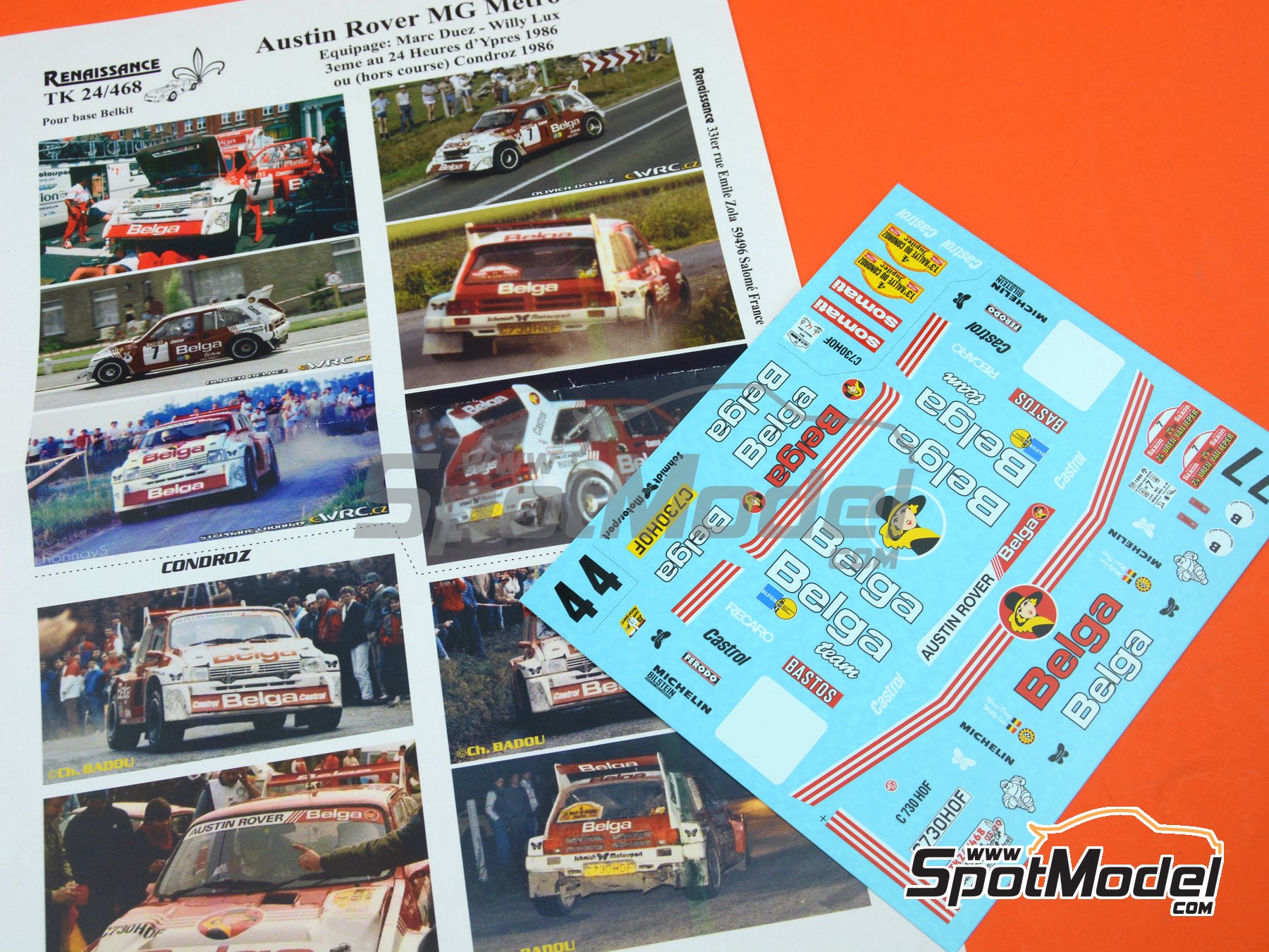 Image 6: MG Metro 6R4 Group B Austin Rallying Team sponsored by Belga - Ypres 24 Hours Rally, Condroz Rally - Rallye du Condroz 1986 | Marking / livery in 1/24 scale manufactured by Renaissance Models (ref.&nbsp;TK24-468, also TK24/468)