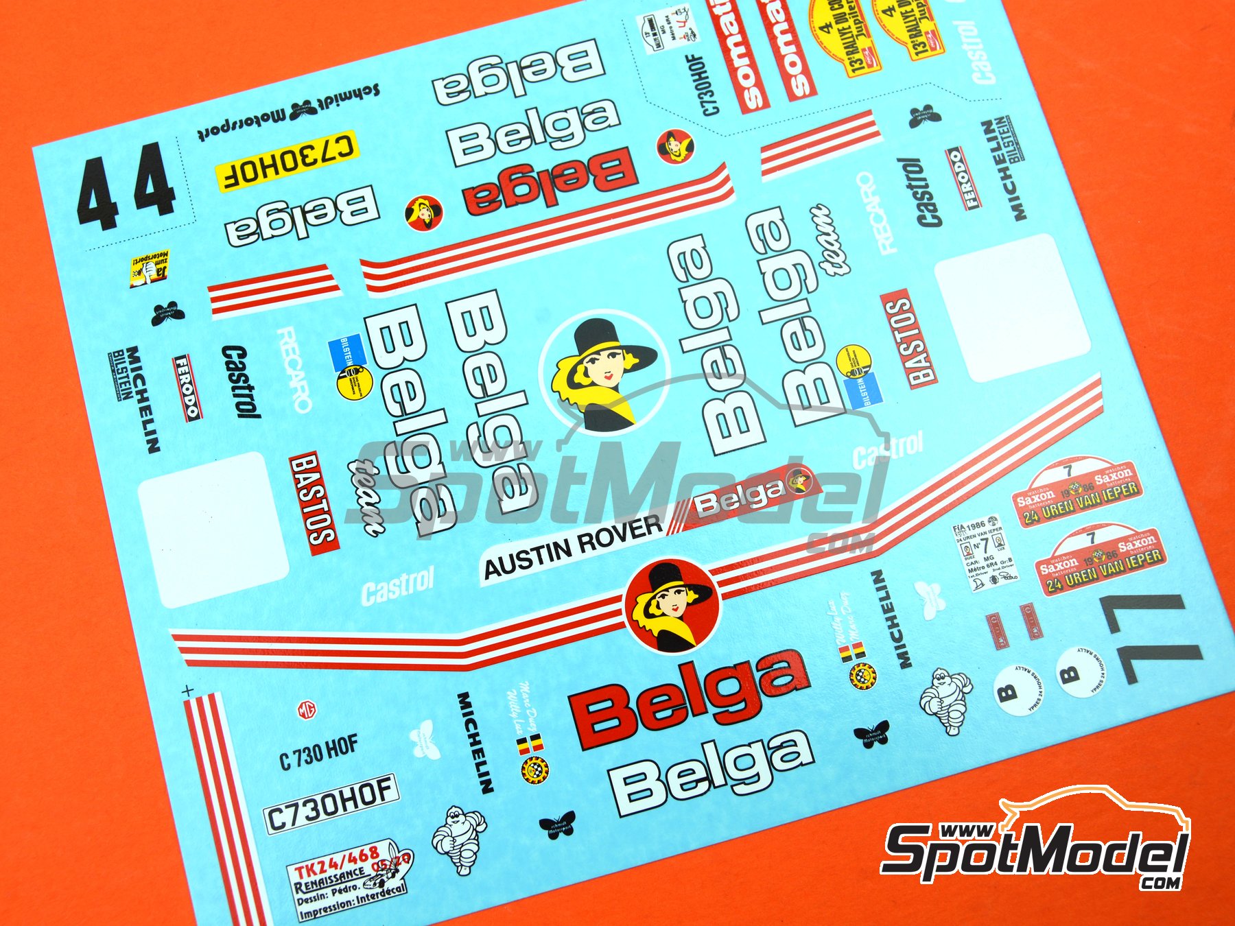 Image 7: MG Metro 6R4 Group B Austin Rallying Team sponsored by Belga - Ypres 24 Hours Rally, Condroz Rally - Rallye du Condroz 1986 | Marking / livery in 1/24 scale manufactured by Renaissance Models (ref.&nbsp;TK24-468, also TK24/468)