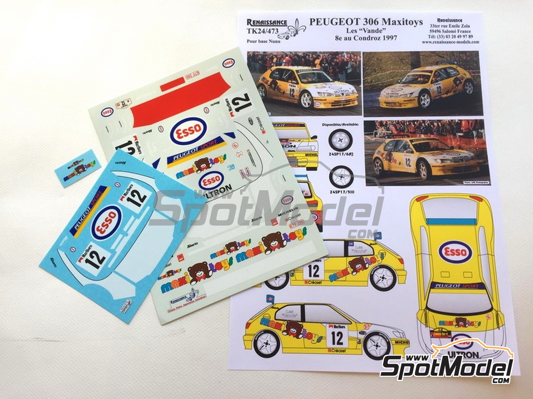 Image 4: Peugeot 306 Maxi Evo1 patrocinado por Maxi-Toys - Rally Condroz de B&eacute;lgica - Rallye du Condroz 1997 | Decoraci&oacute;n en escala&nbsp;1/24 fabricado por Renaissance Models (ref.&nbsp;TK24-473, tambien TK24/473)