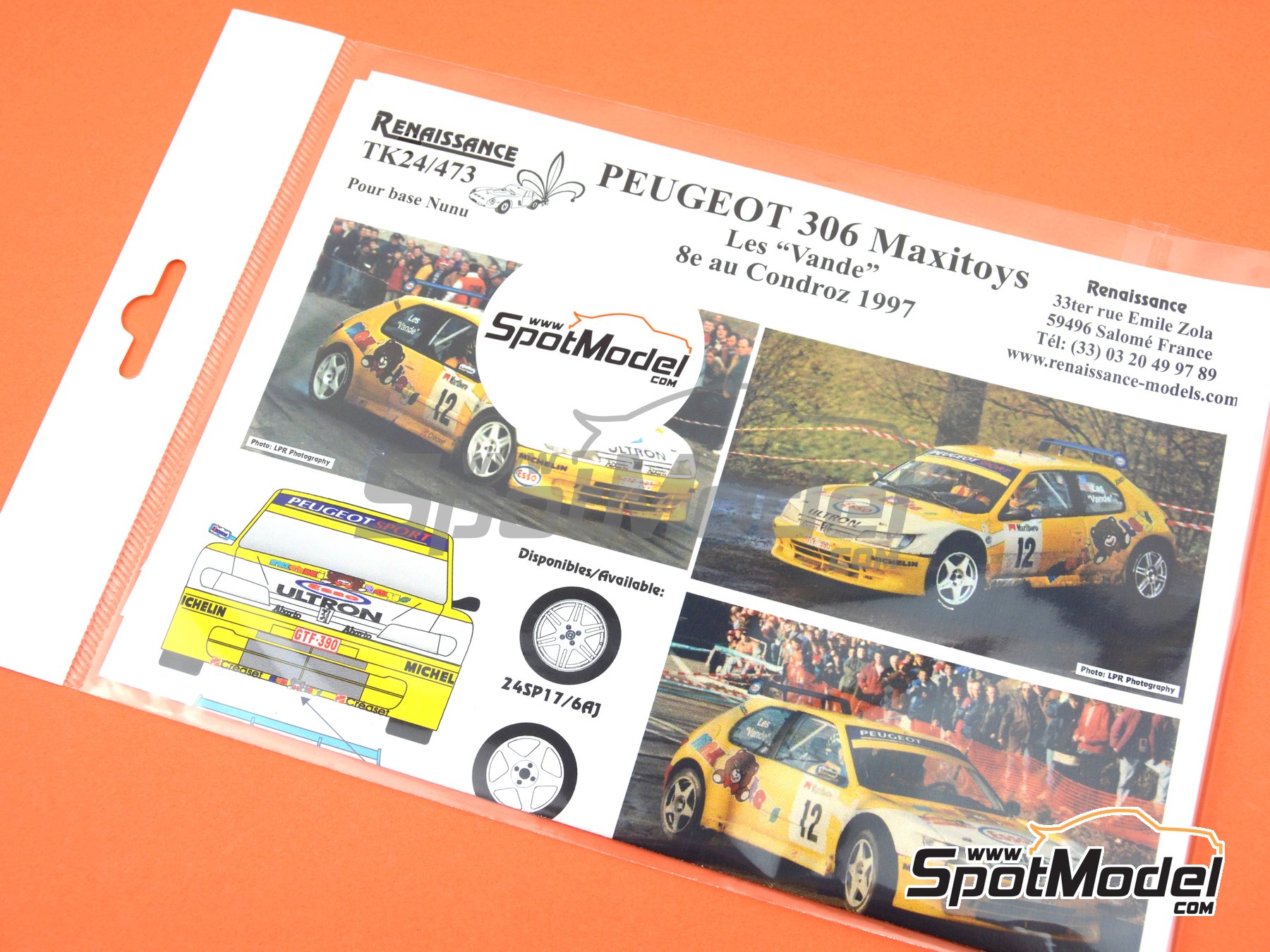 Image 5: Peugeot 306 Maxi Evo1 patrocinado por Maxi-Toys - Rally Condroz de B&eacute;lgica - Rallye du Condroz 1997 | Decoraci&oacute;n en escala&nbsp;1/24 fabricado por Renaissance Models (ref.&nbsp;TK24-473, tambien TK24/473)