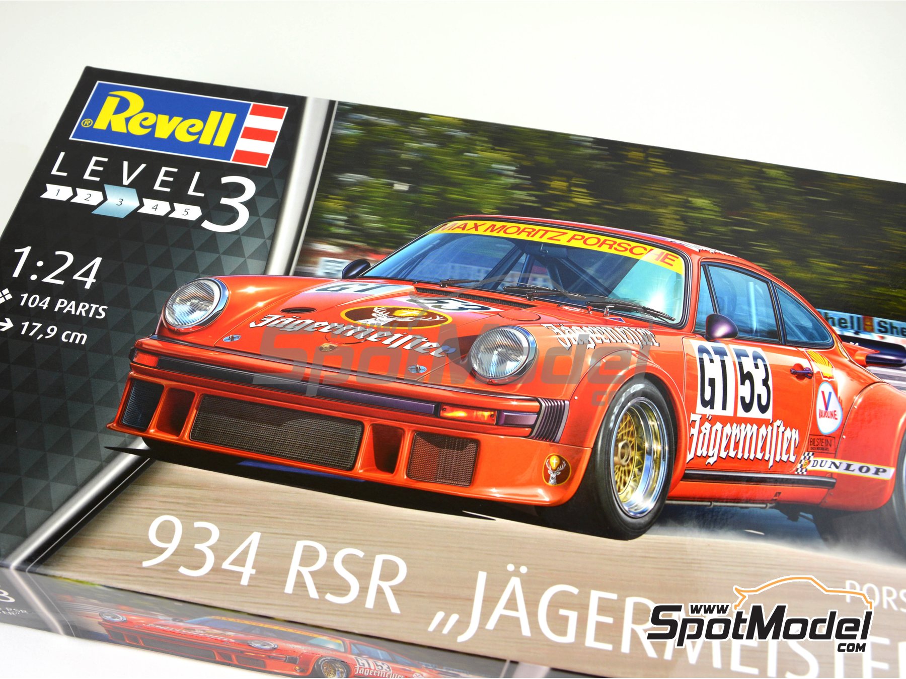 Image 23: Porsche 934 Turbo RSR Group 4 Max Moritz Team sponsored by J&auml;germeister - European GT Championship, N&uuml;rburgring 300 Kilometres 1976 | Car scale model kit in 1/24 scale manufactured by Revell (ref.&nbsp;REV07031, also 4009803070315 and 07031)