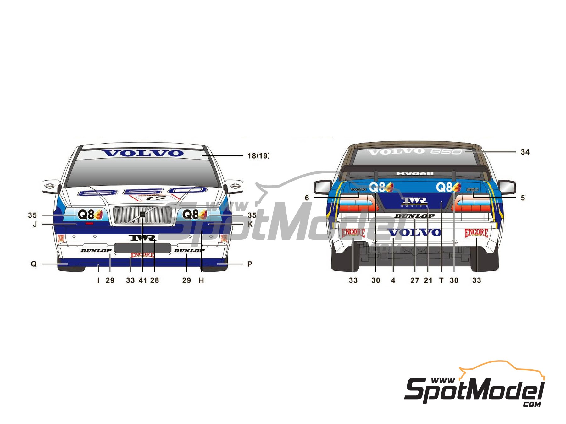Image 4: Volvo 850 Saloon Equipo TWR patrocinado por Q8 Oils - Campeonato Ingl&eacute;s de Turismos - BTCC 1995 | Decoraci&oacute;n en escala&nbsp;1/24 fabricado por SK Decals (ref.&nbsp;SK-24019, tambien SK24019)