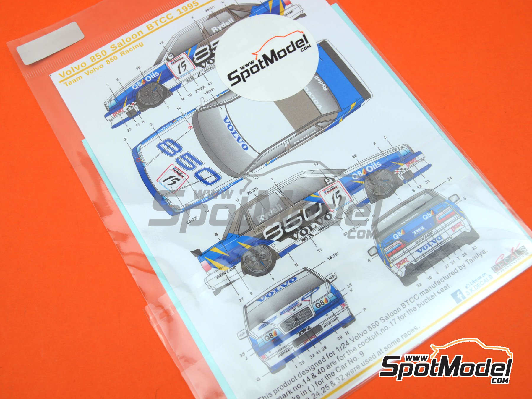 Image 6: Volvo 850 Saloon Equipo TWR patrocinado por Q8 Oils - Campeonato Ingl&eacute;s de Turismos - BTCC 1995 | Decoraci&oacute;n en escala&nbsp;1/24 fabricado por SK Decals (ref.&nbsp;SK-24019, tambien SK24019)