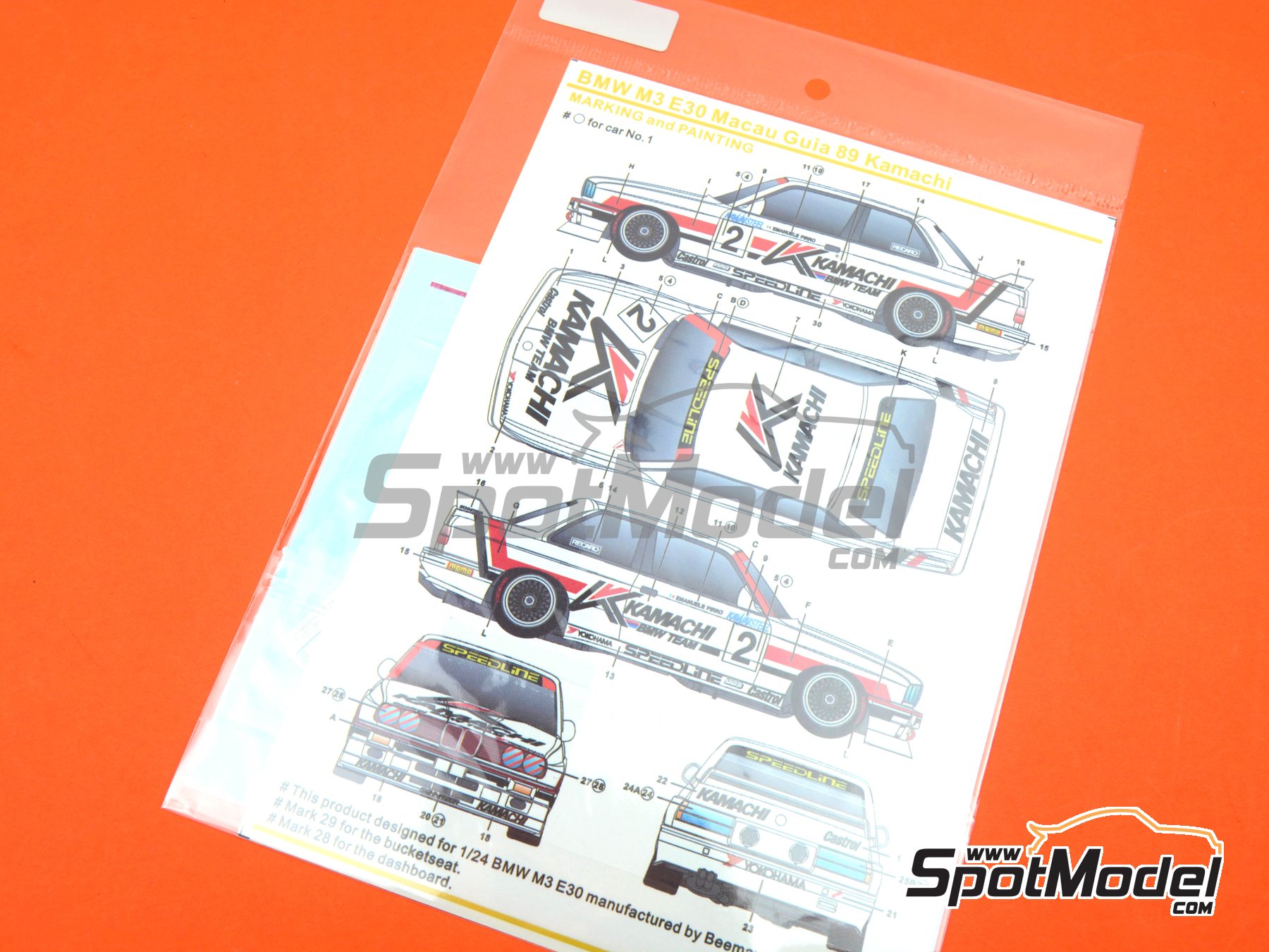 Image 5: BMW M3 E30 sponsored by Kamachi BMW - Guia Race of Macau 1989 | Marking / livery in 1/24 scale manufactured by SK Decals (ref.&nbsp;SK-24049, also SK24049)