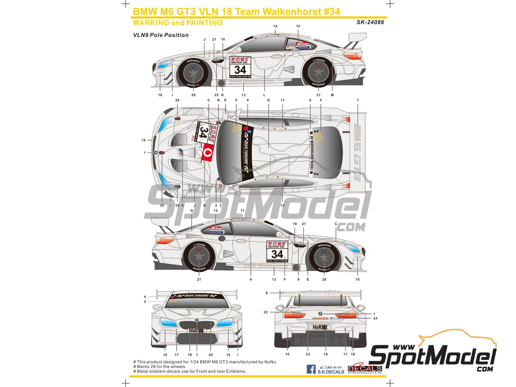 Image 1: BMW M6 GT3 Walkenhorst Motorsport Team - VLN N&uuml;rburgring Endurance Series 2018 | Marking / livery in 1/24 scale manufactured by SK Decals (ref.&nbsp;SK-24086, also SK24086)