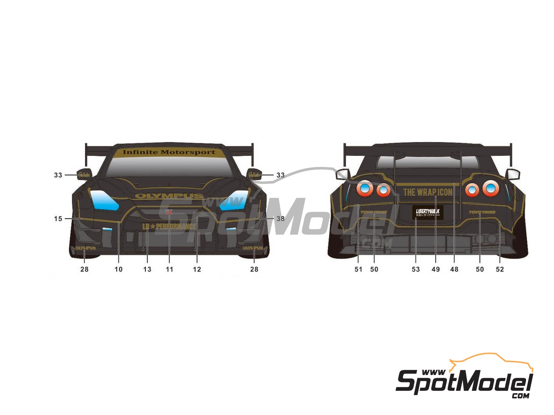Image 4: Liberty Walk LB Works Nissan R35 GT-R Type 2 patrocinado por John Player Special | Decoraci&oacute;n en escala&nbsp;1/24 fabricado por SK Decals (ref.&nbsp;SK-24096, tambien SK24096)