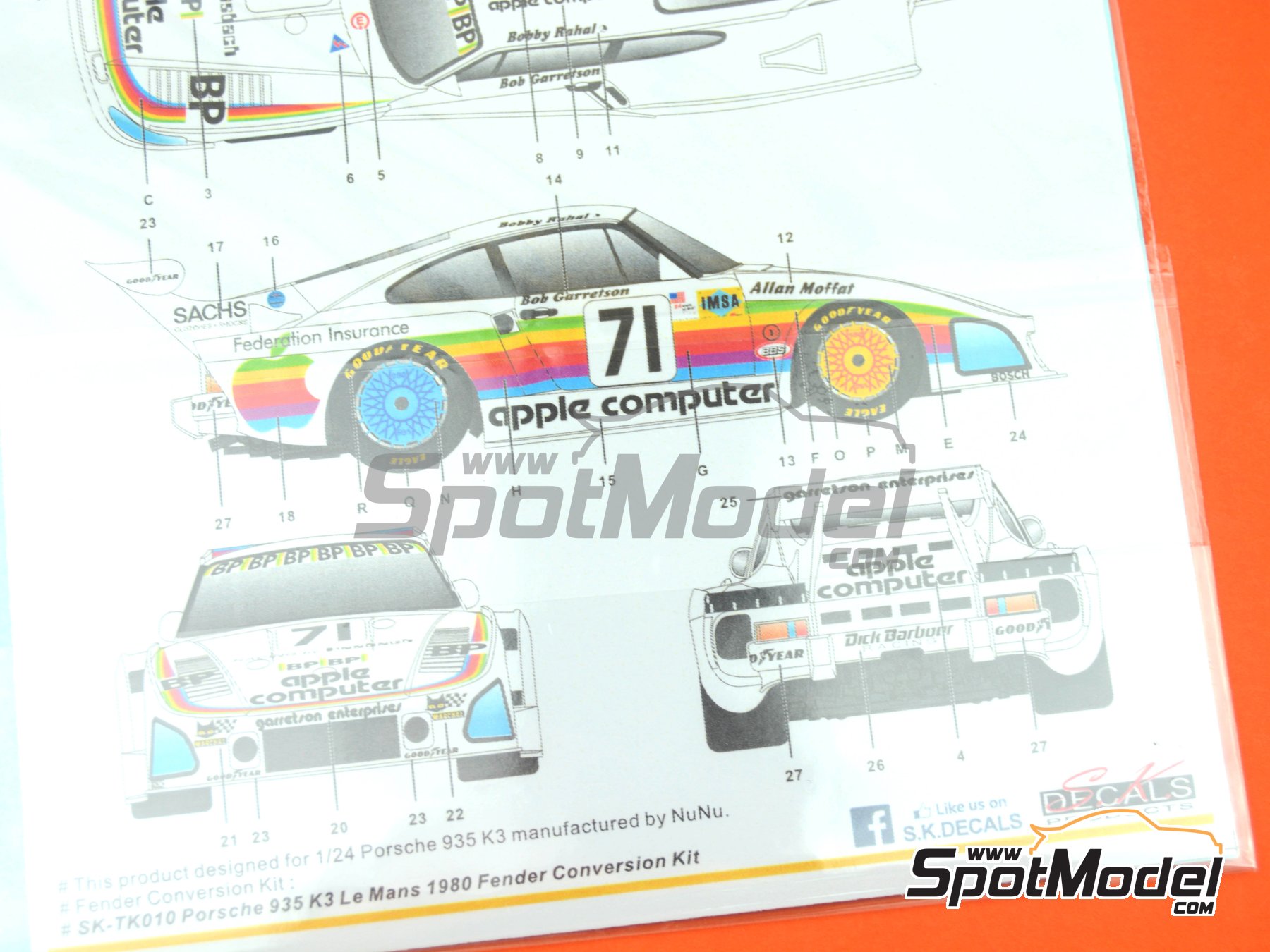 Image 5: Porsche Kremer 935 K3 Dick Barbour Racing Team sponsored by Apple Computer - 24 Hours Le Mans 1980 | Marking / livery in 1/24 scale manufactured by SK Decals (ref.&nbsp;SK-24106, also SK24106)