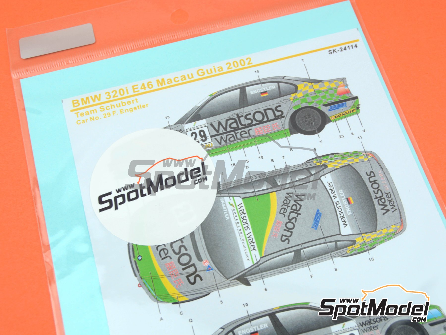 Image 5: BMW 320i E46 Schubert Team sponsored by Watsons water - Guia Race of Macau 2002 | Marking / livery in 1/24 scale manufactured by SK Decals (ref.&nbsp;SK-24114, also SK24114)