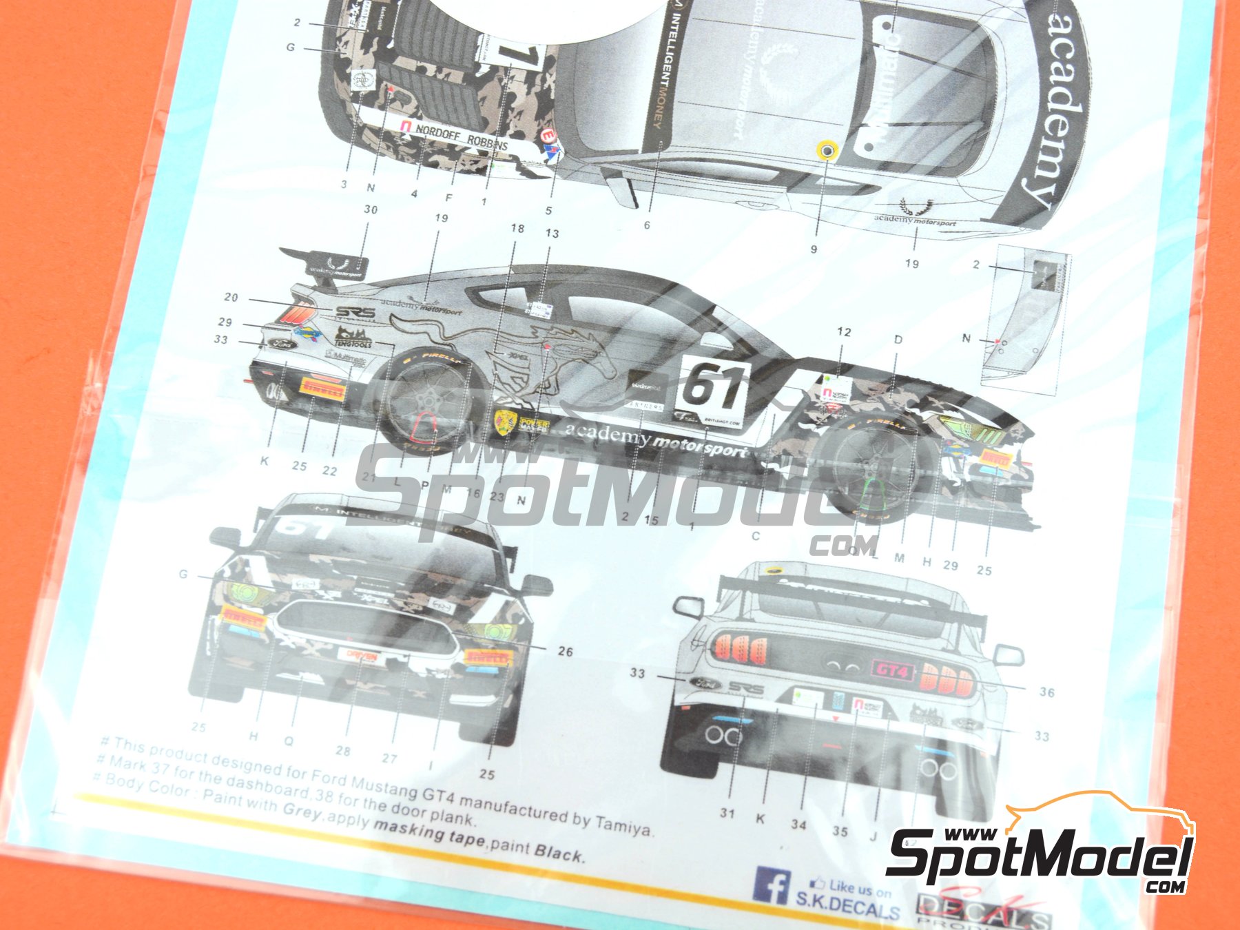 Image 6: Ford Mustang GT4 Equipo Academy Motorsport - British GT Brands Hatch 2020 | Decoraci&oacute;n en escala&nbsp;1/24 fabricado por SK Decals (ref.&nbsp;SK-24115, tambien SK24115)