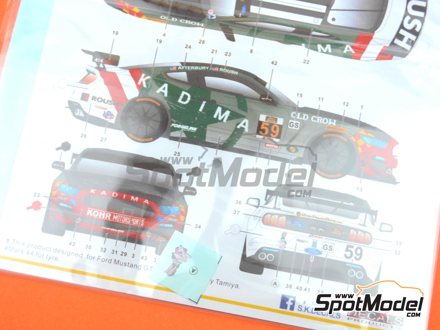 Image 7: Ford Mustang GT4 Equipo KohR Motorsports patrocinado por Kadima - Continental Tire SportsCar Challenge - Lime Rock 2018 | Decoraci&oacute;n en escala&nbsp;1/24 fabricado por SK Decals (ref.&nbsp;SK-24116, tambien SK24116)