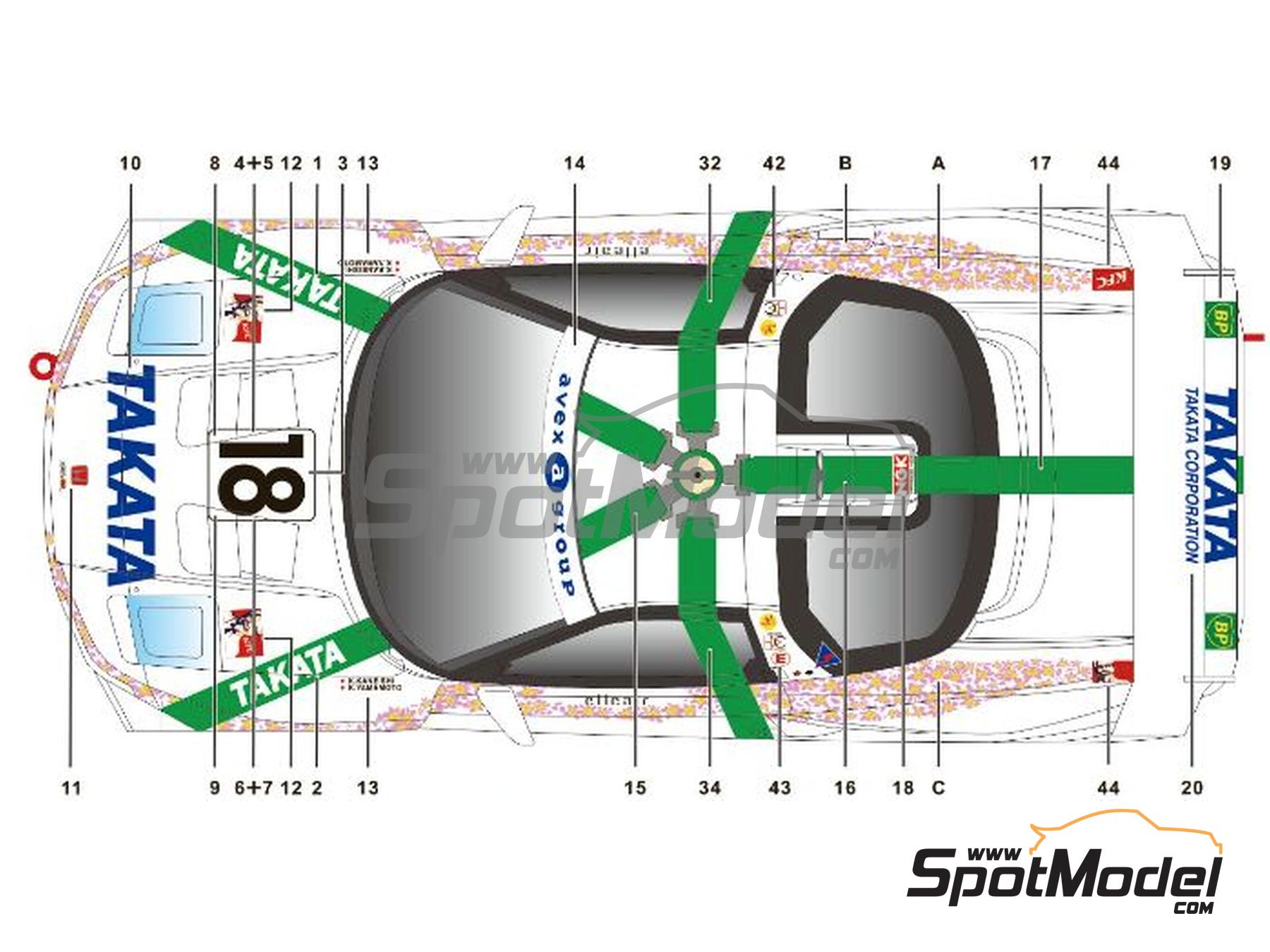 Image 3: Honda NSX Dome Racing Team sponsored by Takata - Japanese Grand Touring Car Championship (JGTC) 1998 | Marking / livery in 1/24 scale manufactured by SK Decals (ref.&nbsp;SK-24122, also SK24122)