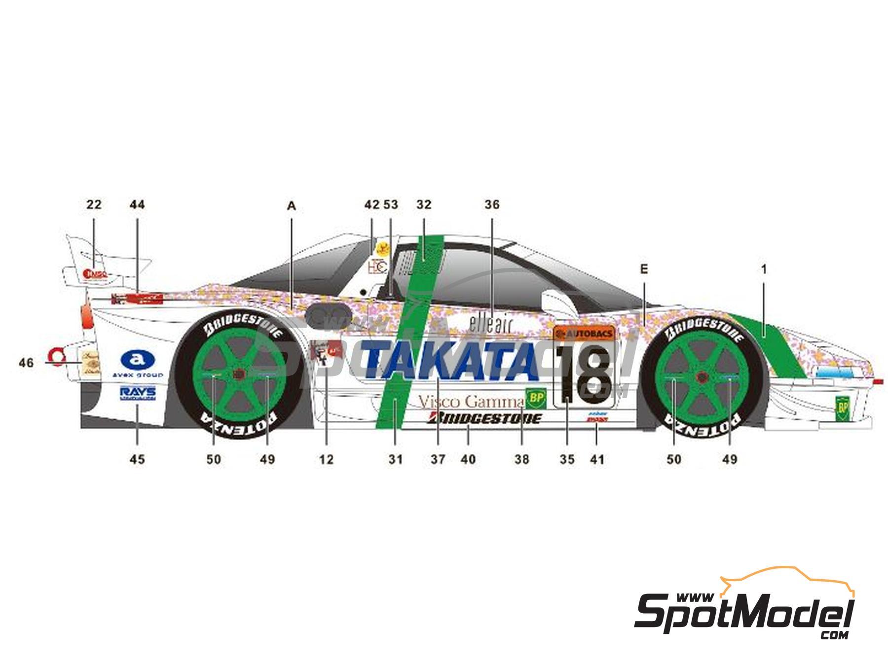 Image 4: Honda NSX Dome Racing Team sponsored by Takata - Japanese Grand Touring Car Championship (JGTC) 1998 | Marking / livery in 1/24 scale manufactured by SK Decals (ref.&nbsp;SK-24122, also SK24122)
