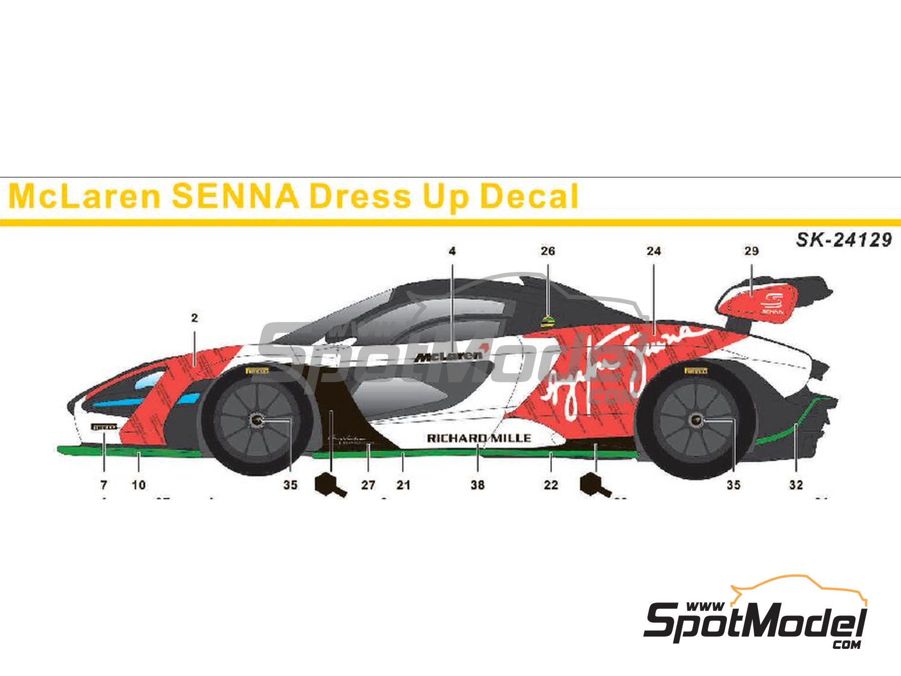 Image 1: McLaren Senna patrocinado por Richard Mille | Decoraci&oacute;n en escala&nbsp;1/24 fabricado por SK Decals (ref.&nbsp;SK-24129, tambien SK24129)