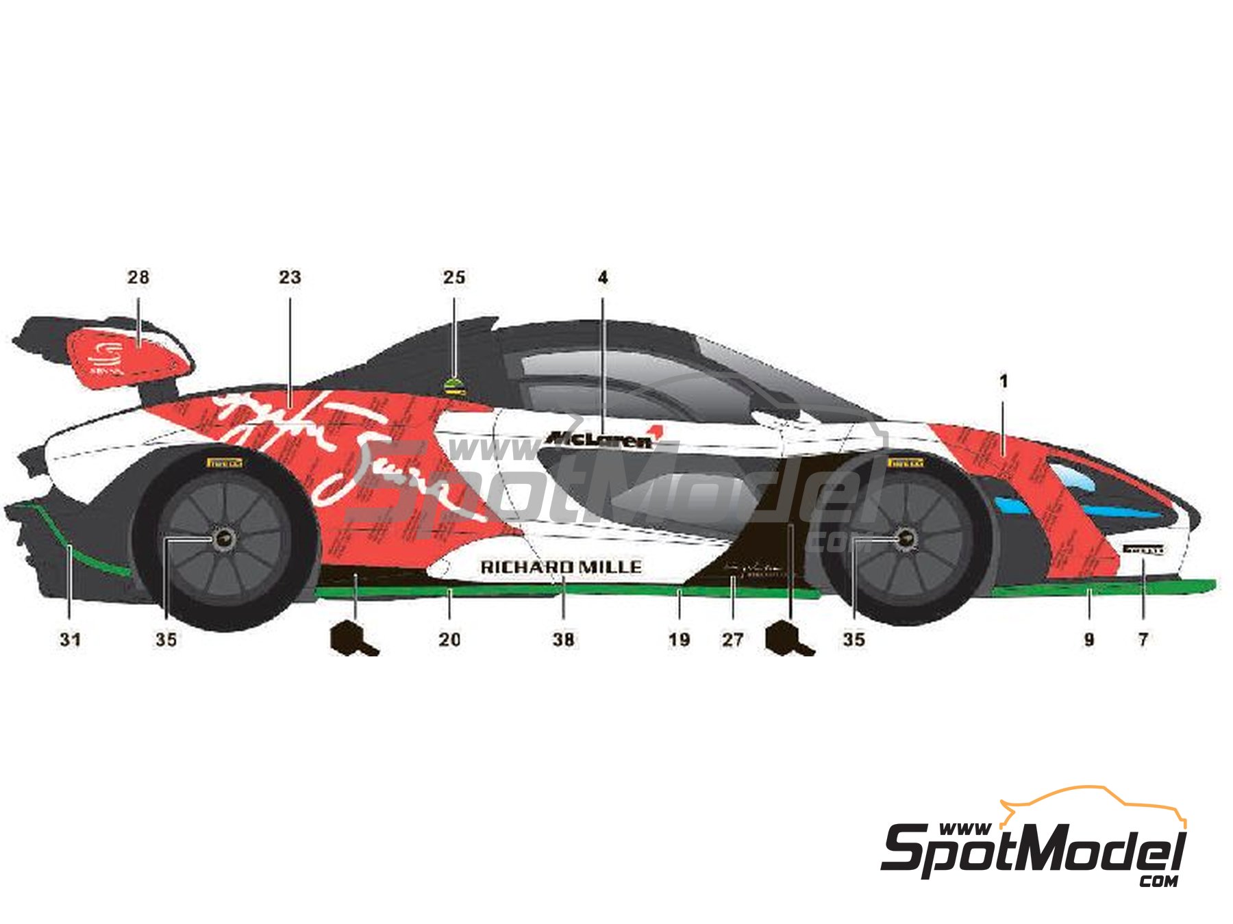Image 3: McLaren Senna patrocinado por Richard Mille | Decoraci&oacute;n en escala&nbsp;1/24 fabricado por SK Decals (ref.&nbsp;SK-24129, tambien SK24129)