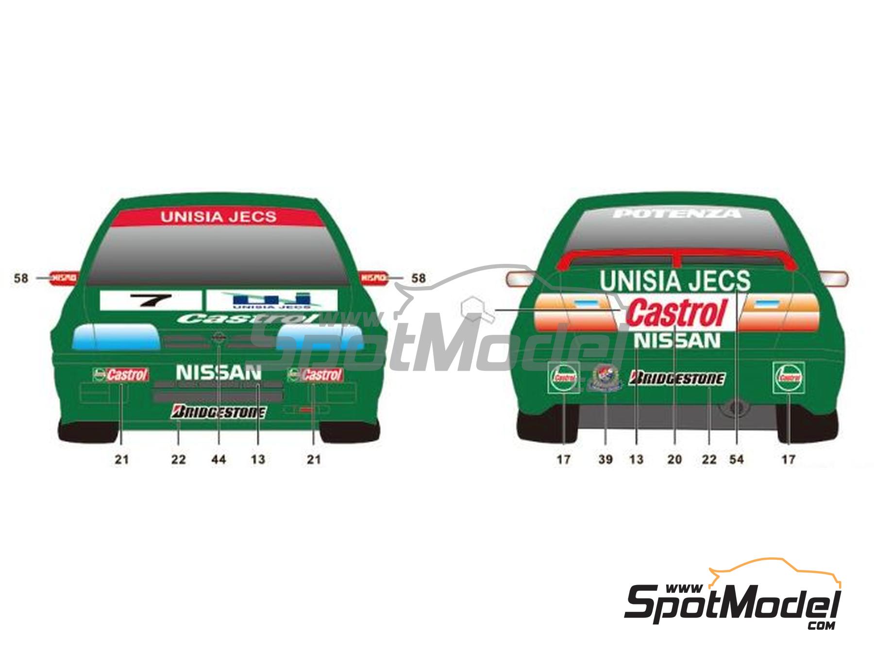 Image 8: Nissan Primera Equipo Hasemi Motorsport patrocinado por Castrol, Unisia Jecs - Campeonato Japones de Turismos (JTCC), Guia Race de Macau 1994 | Decoraci&oacute;n en escala&nbsp;1/24 fabricado por SK Decals (ref.&nbsp;SK-24132, tambien SK24132)