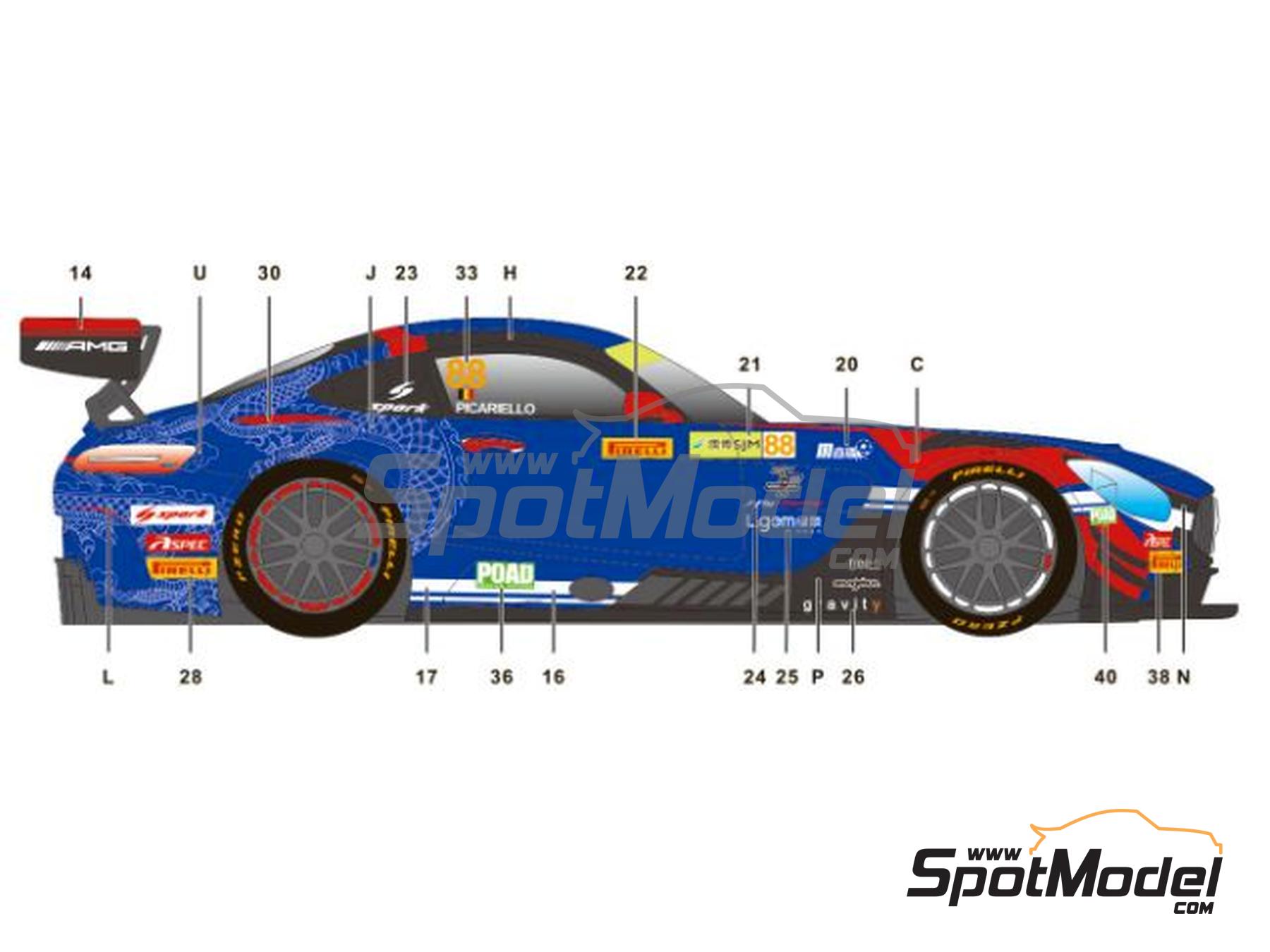 Image 3: Mercedes AMG GT3 Craft Bamboo Racing Team sponsored by Evisu X - Macau FIA GT World Cup Championship 2019 | Marking / livery in 1/24 scale manufactured by SK Decals (ref.&nbsp;SK-24133, also SK24133)