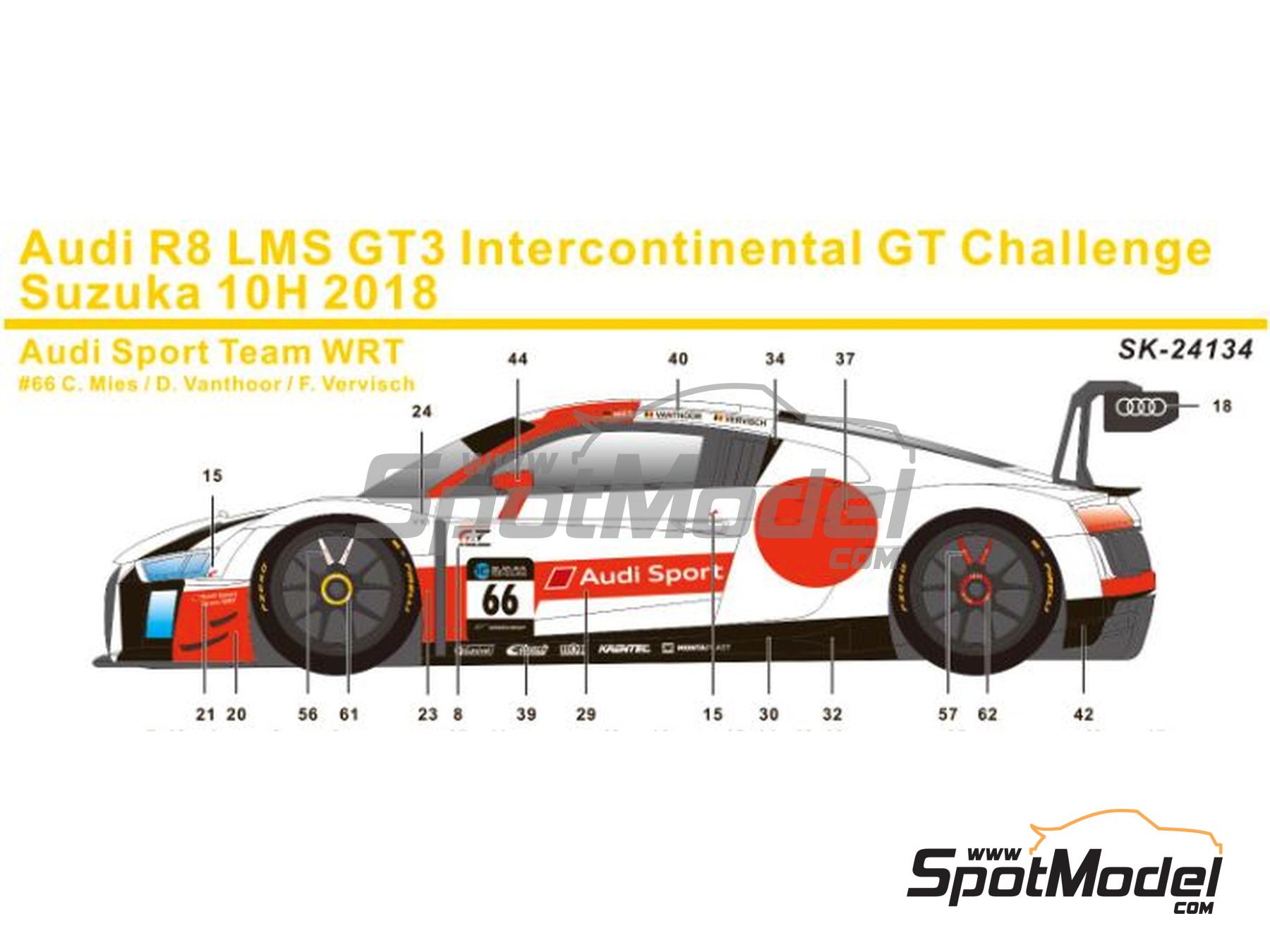 Image 1: Audi R8 LMS GT3 Audi Sport WRT Team - Suzuka 10 Hours 2018 | Marking / livery in 1/24 scale manufactured by SK Decals (ref.&nbsp;SK-24134, also SK24134)
