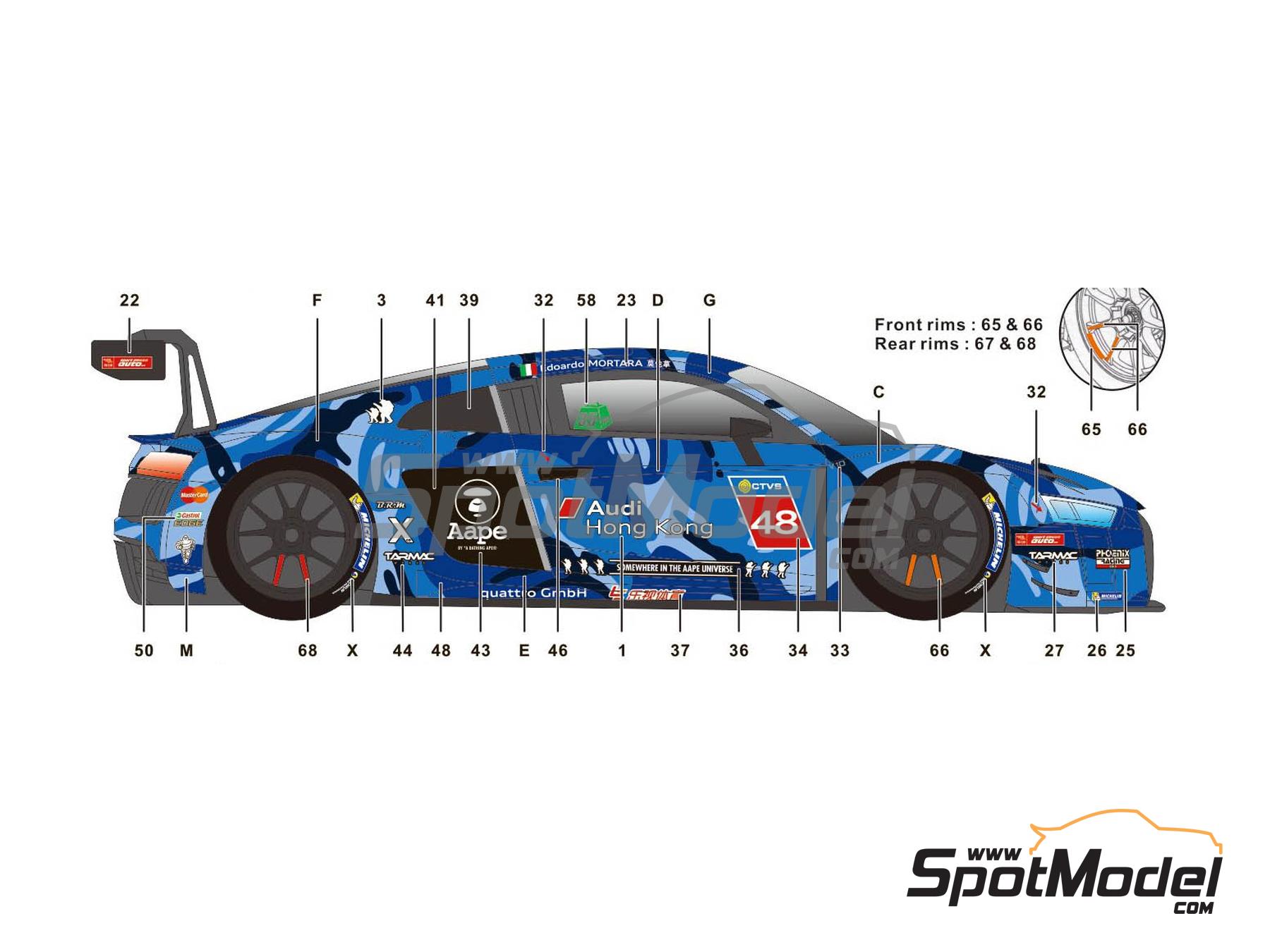 Image 3: Audi R8 LMS GT3 Phoenix Racing Asia Team sponsored by Aape - Asian Audi R8 LMS Cup Sepang 2016 | Marking / livery in 1/24 scale manufactured by SK Decals (ref.&nbsp;SK-24135, also SK24135)