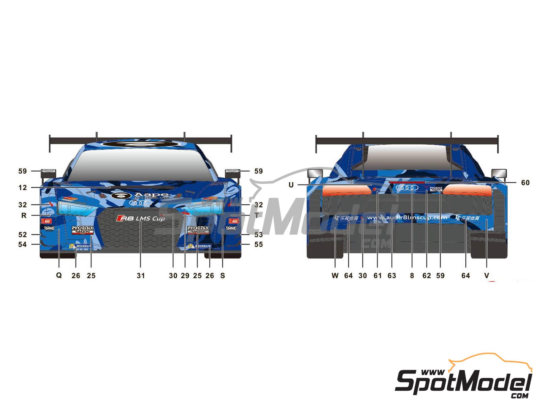 Image 4: Audi R8 LMS GT3 Phoenix Racing Asia Team sponsored by Aape - Asian Audi R8 LMS Cup Sepang 2016 | Marking / livery in 1/24 scale manufactured by SK Decals (ref.&nbsp;SK-24135, also SK24135)