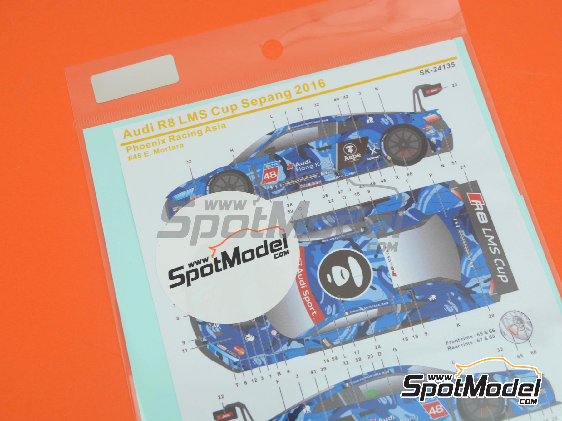 Image 5: Audi R8 LMS GT3 Phoenix Racing Asia Team sponsored by Aape - Asian Audi R8 LMS Cup Sepang 2016 | Marking / livery in 1/24 scale manufactured by SK Decals (ref.&nbsp;SK-24135, also SK24135)