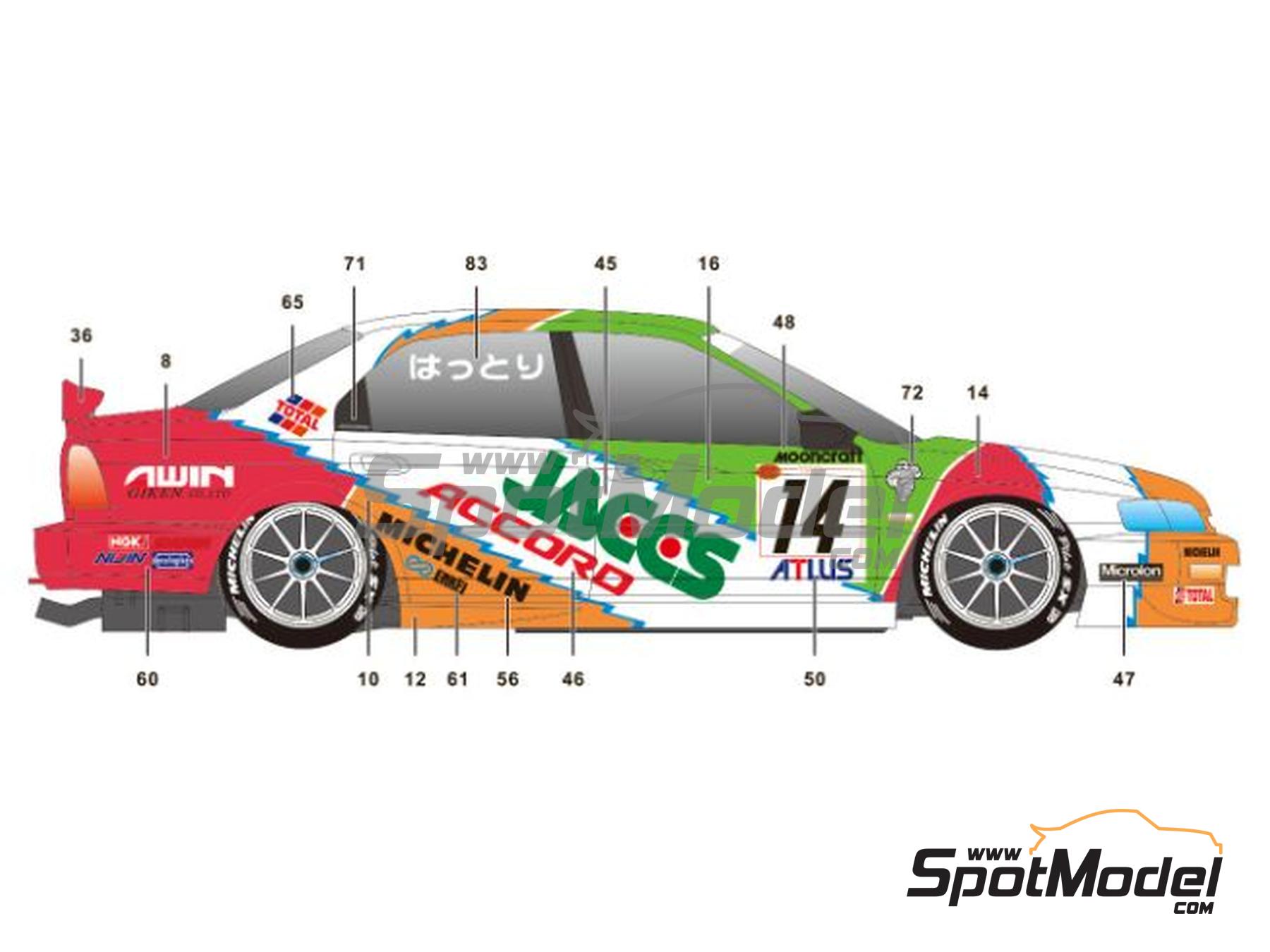 Image 3: Honda Accord VTEC Mooncraft Team sponsored by JACCS - Japan Touring Car Championship (JTCC) 1996 | Marking / livery in 1/24 scale manufactured by SK Decals (ref.&nbsp;SK-24140, also SK24140)