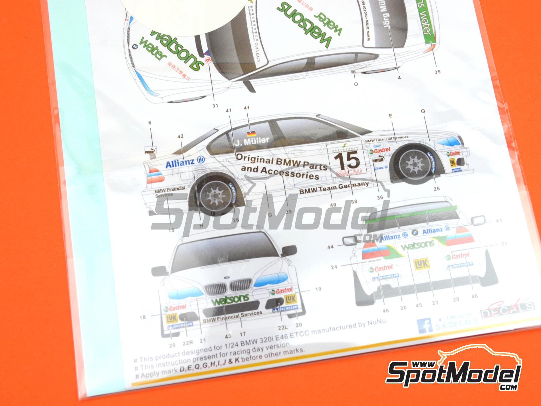 Image 14: BMW 320i E46 Equipo BMW Team Germany - Campeonato del Mundo de Turismos (WTCC), Guia Race de Macau 2005 | Decoración en escala 1/24 fabricado por SK Decals (ref. SK-24143, tambien SK24143)