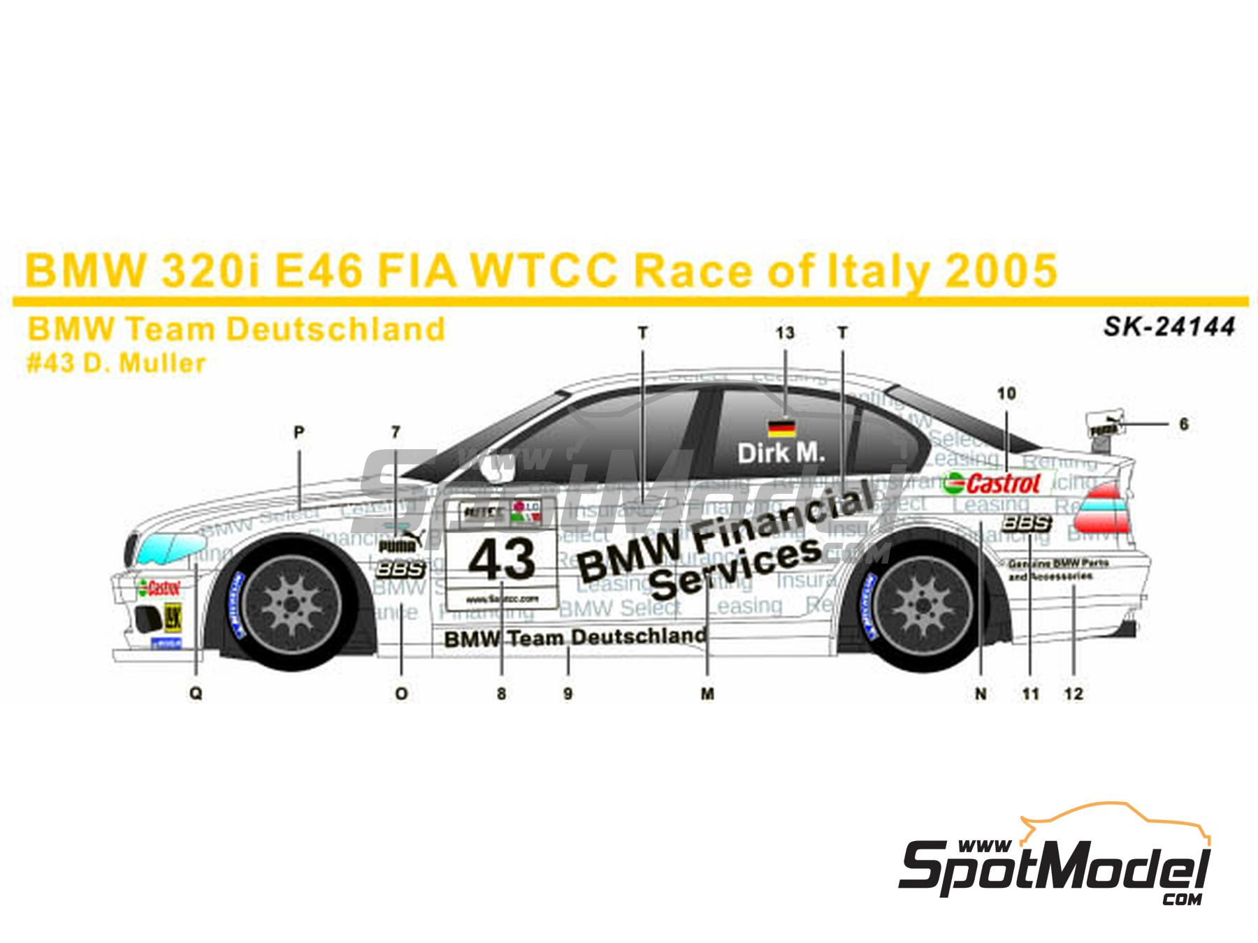 Image 1: BMW 320i E46 Equipo BMW Team Deutschland - Campeonato del Mundo de Turismos (WTCC), Guia Race de Macau 2005 | Decoraci&oacute;n en escala&nbsp;1/24 fabricado por SK Decals (ref.&nbsp;SK-24144, tambien SK24144)