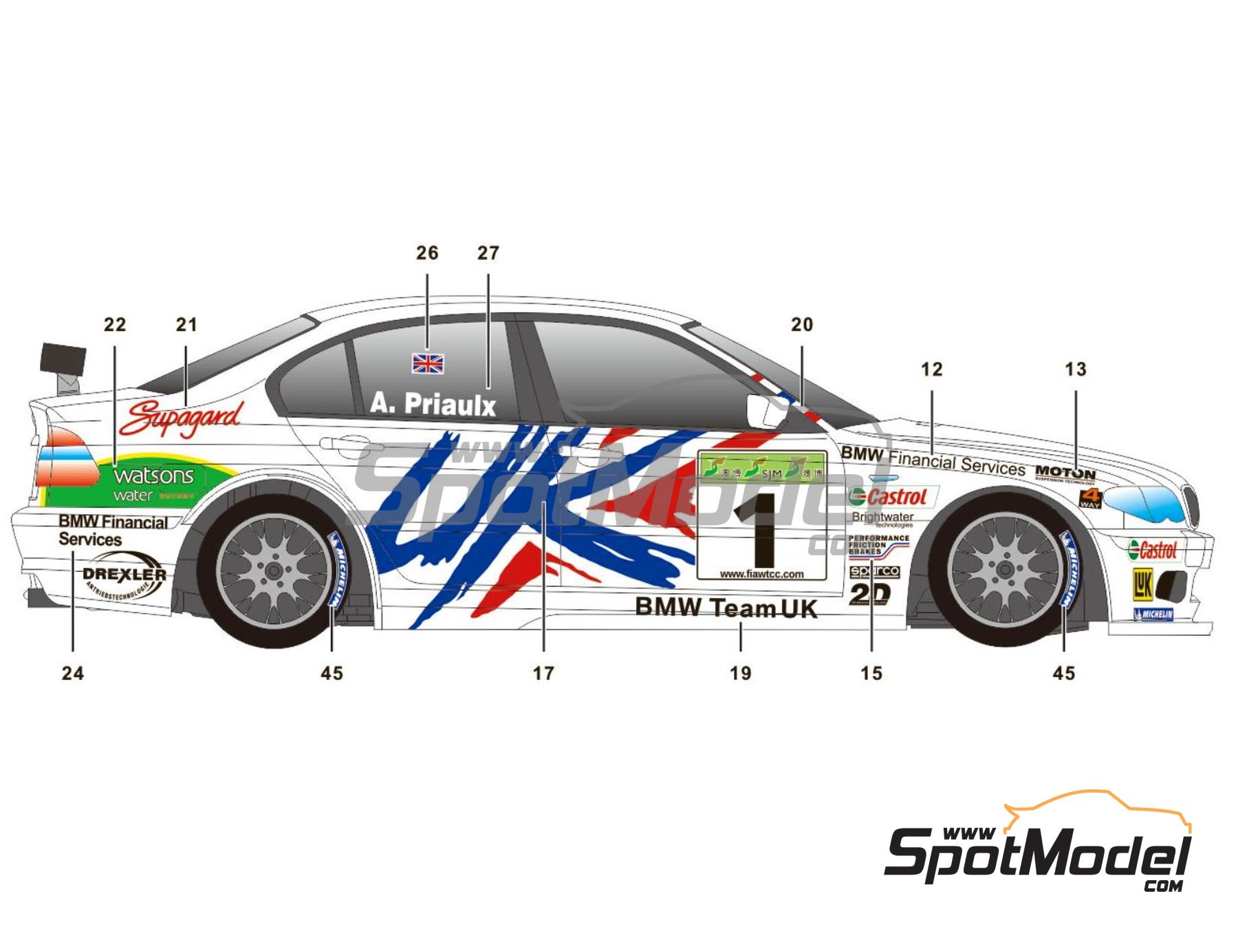 Image 3: BMW 320i E46 Equipo BMW UK patrocinado por Watsons water - Guia Race de Macau 2005 | Decoraci&oacute;n en escala&nbsp;1/24 fabricado por SK Decals (ref.&nbsp;SK-24146)