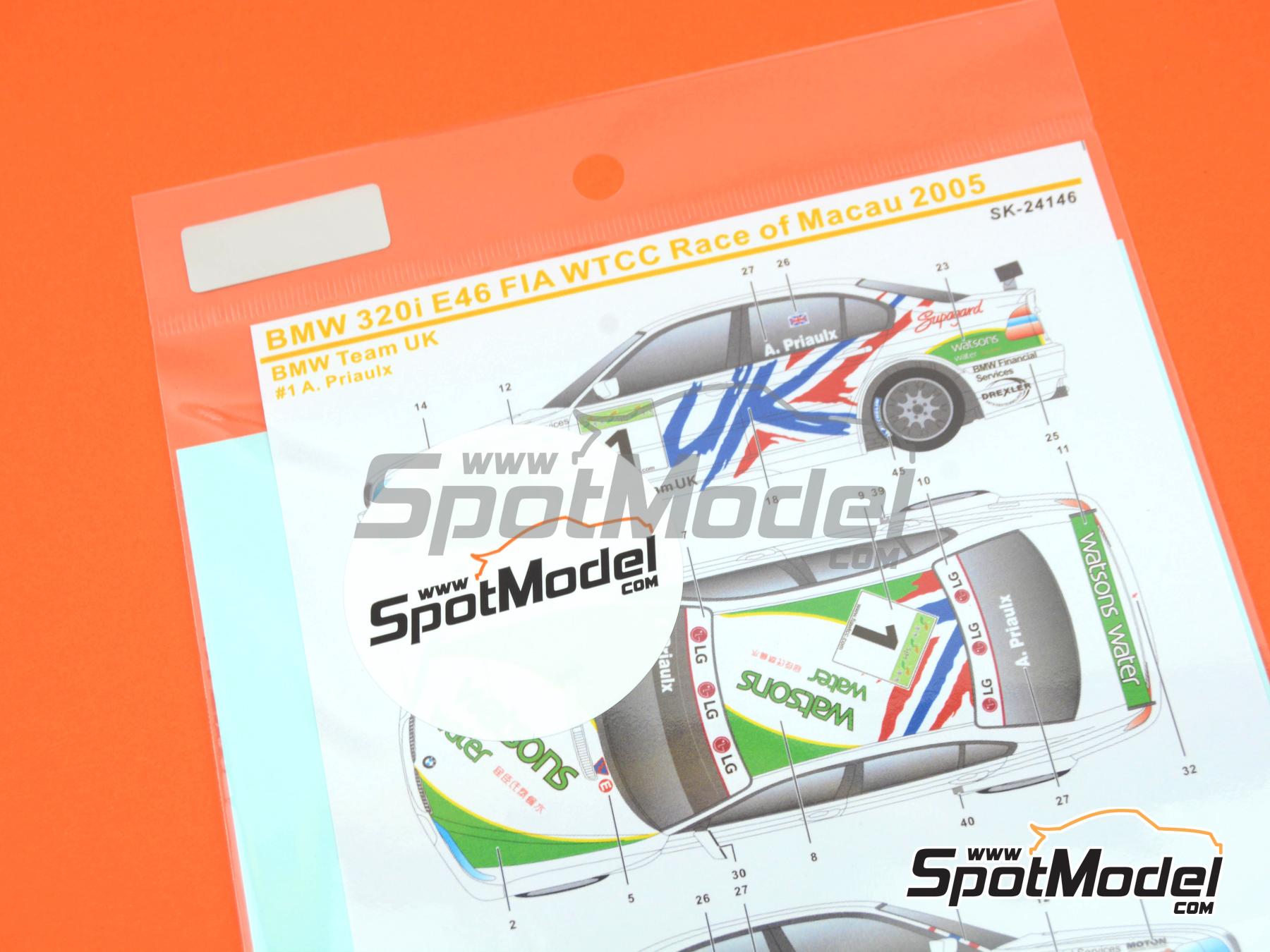 Image 8: BMW 320i E46 Equipo BMW UK patrocinado por Watsons water - Guia Race de Macau 2005 | Decoraci&oacute;n en escala&nbsp;1/24 fabricado por SK Decals (ref.&nbsp;SK-24146)