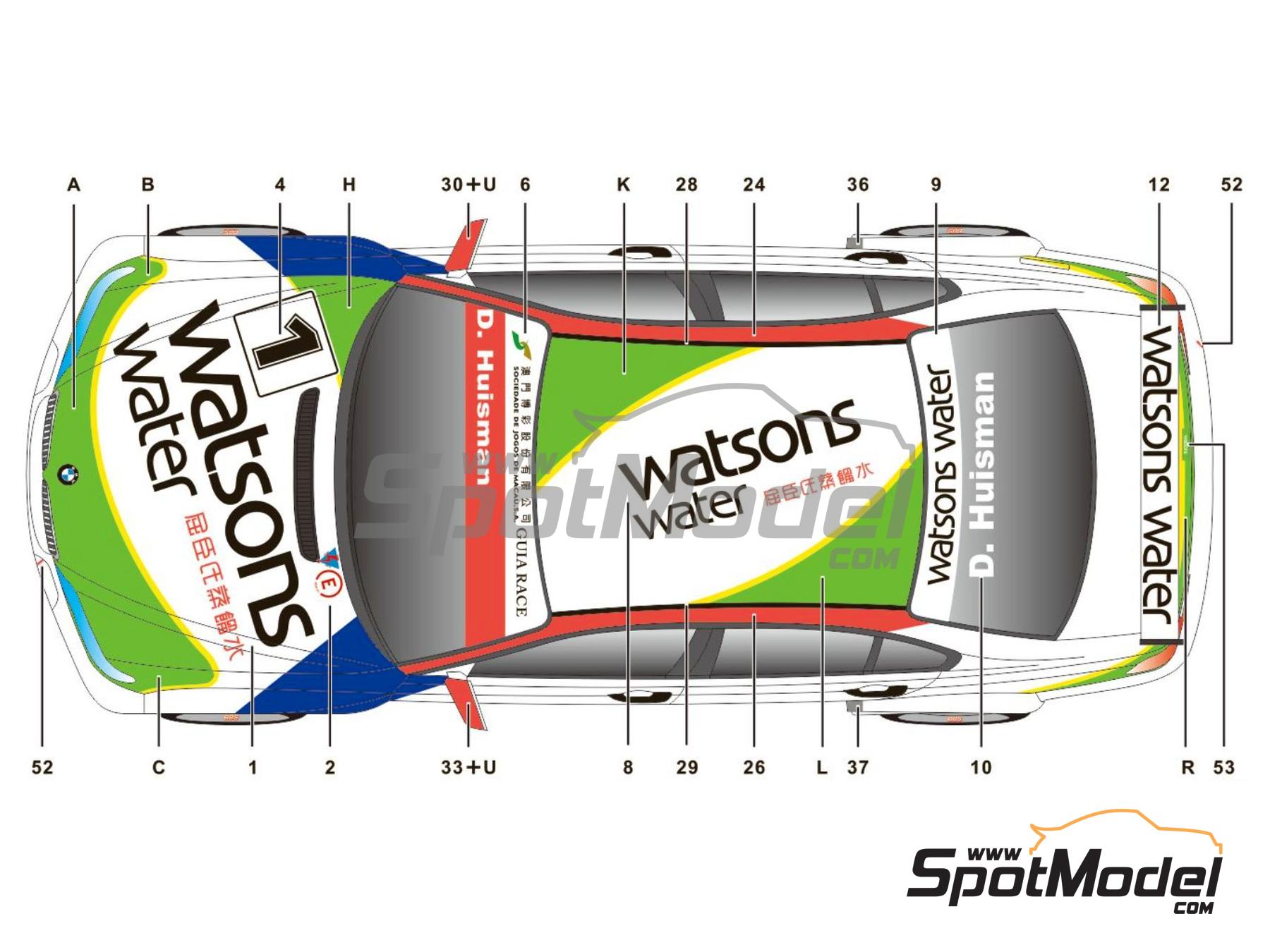 Image 2: BMW 320i E46 Equipo Carly Motors patrocinado por Watsons water - Guia Race de Macau 2004 | Decoraci&oacute;n en escala&nbsp;1/24 fabricado por SK Decals (ref.&nbsp;SK-24147, tambien SK24147)