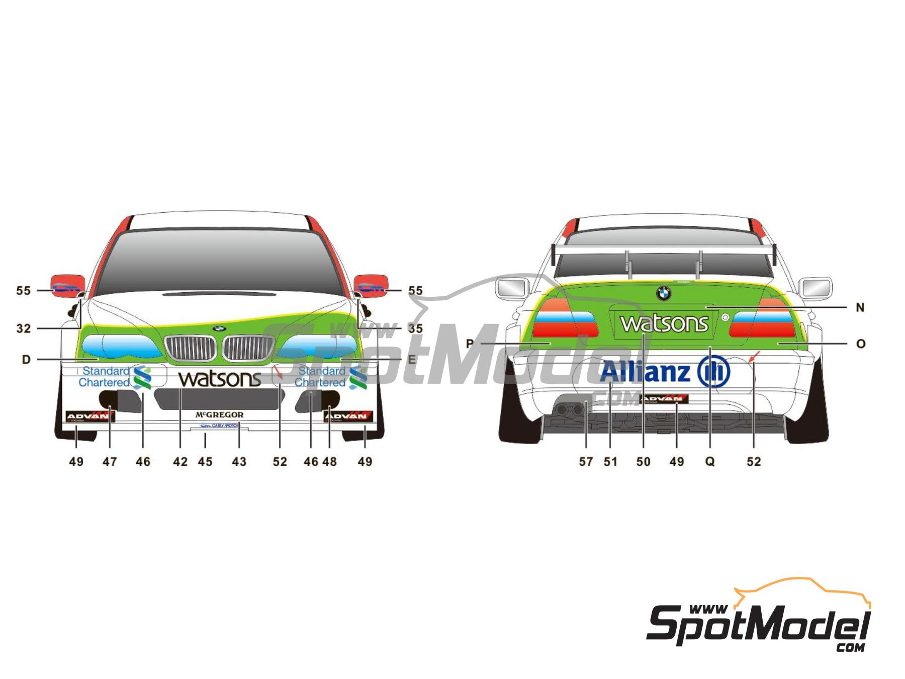 Image 4: BMW 320i E46 Equipo Carly Motors patrocinado por Watsons water - Guia Race de Macau 2004 | Decoraci&oacute;n en escala&nbsp;1/24 fabricado por SK Decals (ref.&nbsp;SK-24147, tambien SK24147)