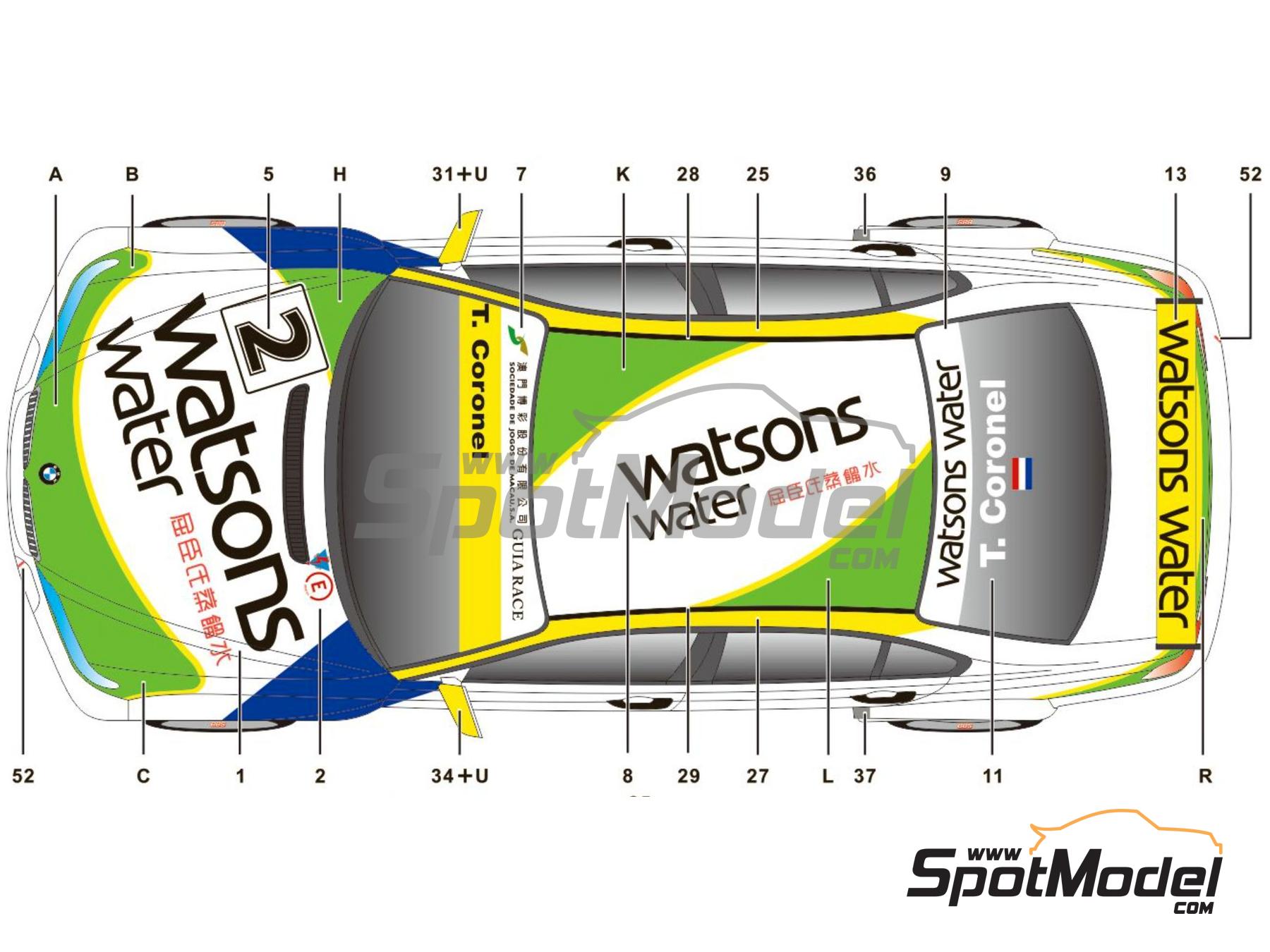 Image 6: BMW 320i E46 Equipo Carly Motors patrocinado por Watsons water - Guia Race de Macau 2004 | Decoraci&oacute;n en escala&nbsp;1/24 fabricado por SK Decals (ref.&nbsp;SK-24147, tambien SK24147)