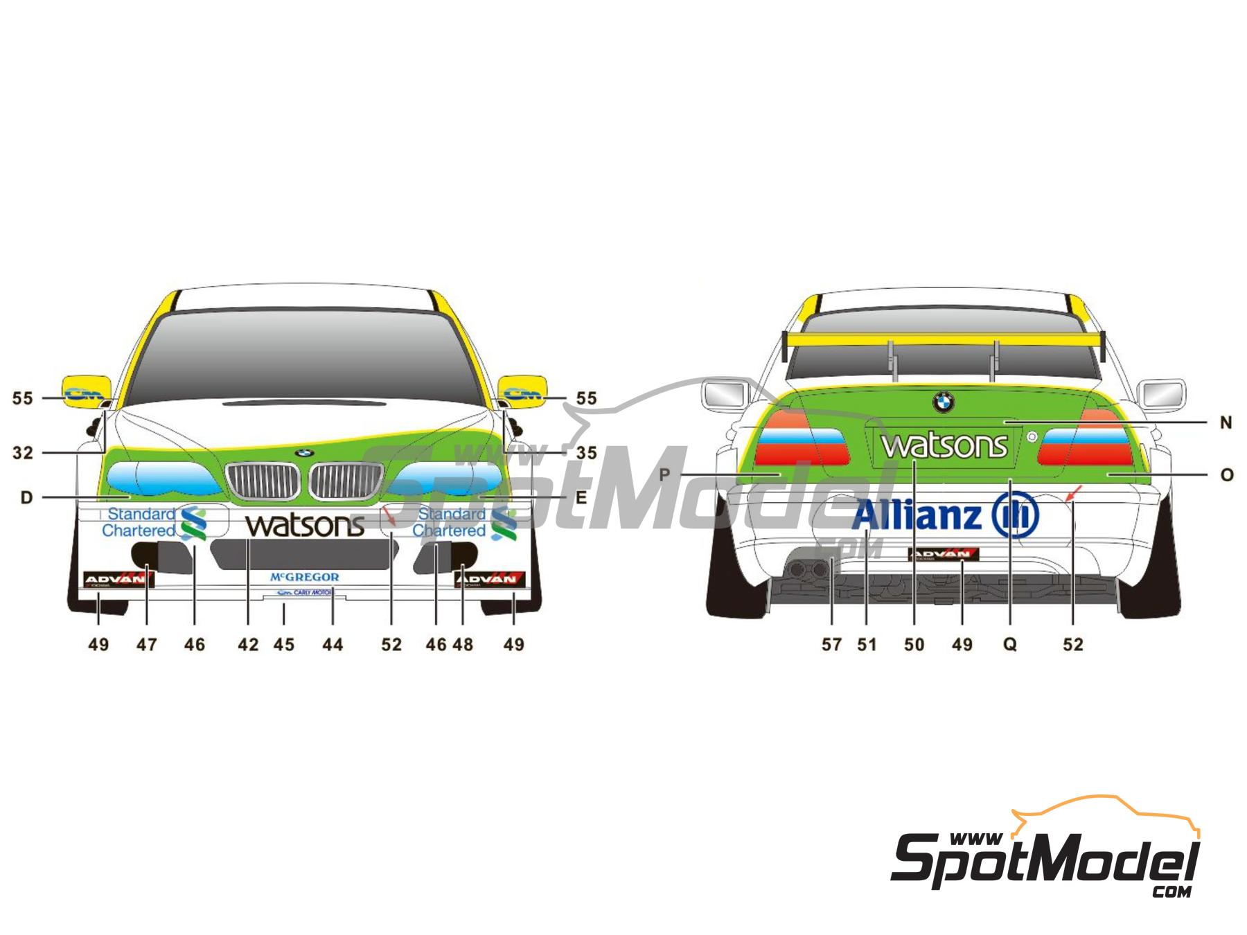 Image 8: BMW 320i E46 Equipo Carly Motors patrocinado por Watsons water - Guia Race de Macau 2004 | Decoraci&oacute;n en escala&nbsp;1/24 fabricado por SK Decals (ref.&nbsp;SK-24147, tambien SK24147)
