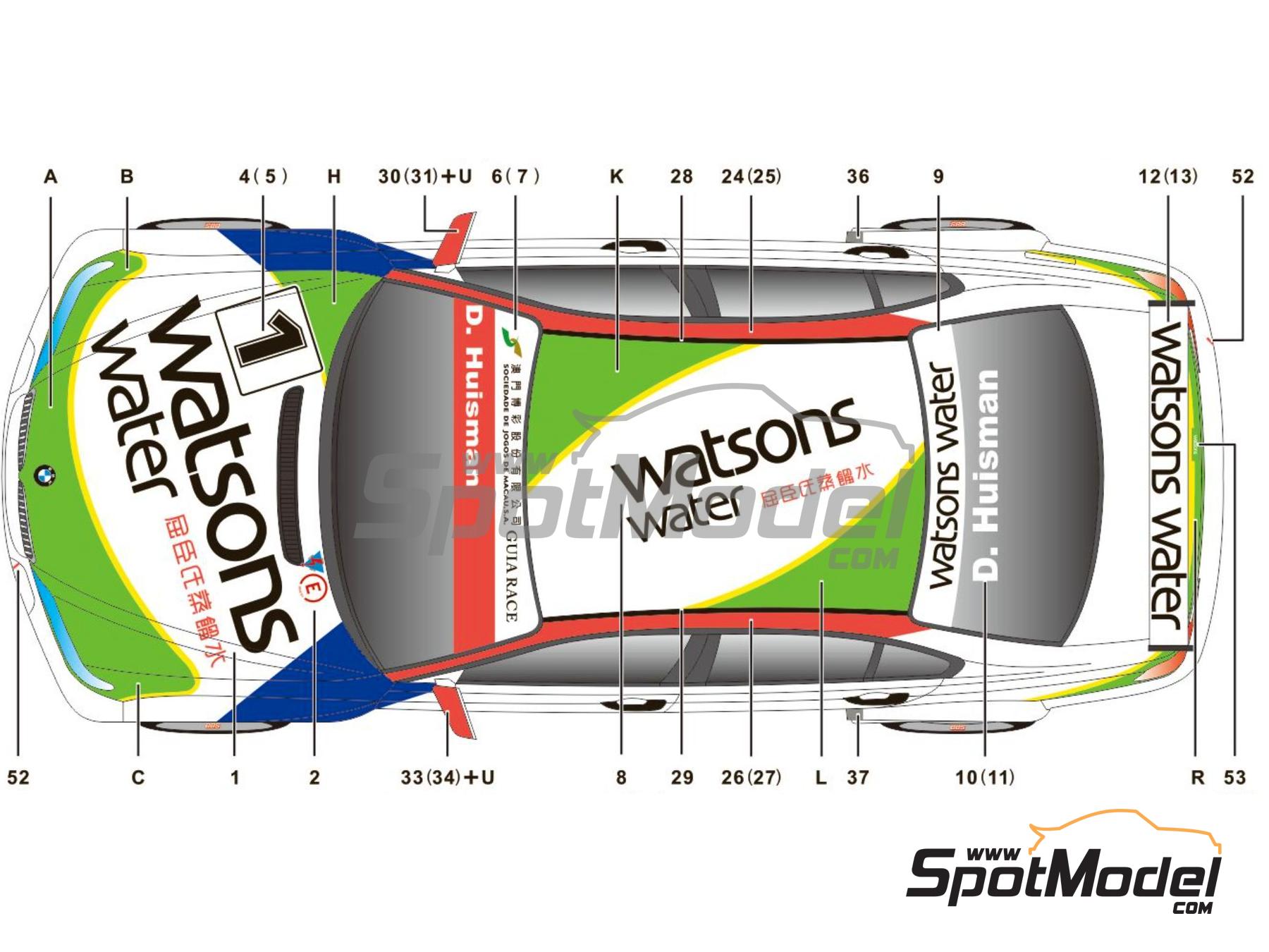 Image 10: BMW 320i E46 Equipo Carly Motors patrocinado por Watsons water - Guia Race de Macau 2004 | Decoraci&oacute;n en escala&nbsp;1/24 fabricado por SK Decals (ref.&nbsp;SK-24147, tambien SK24147)