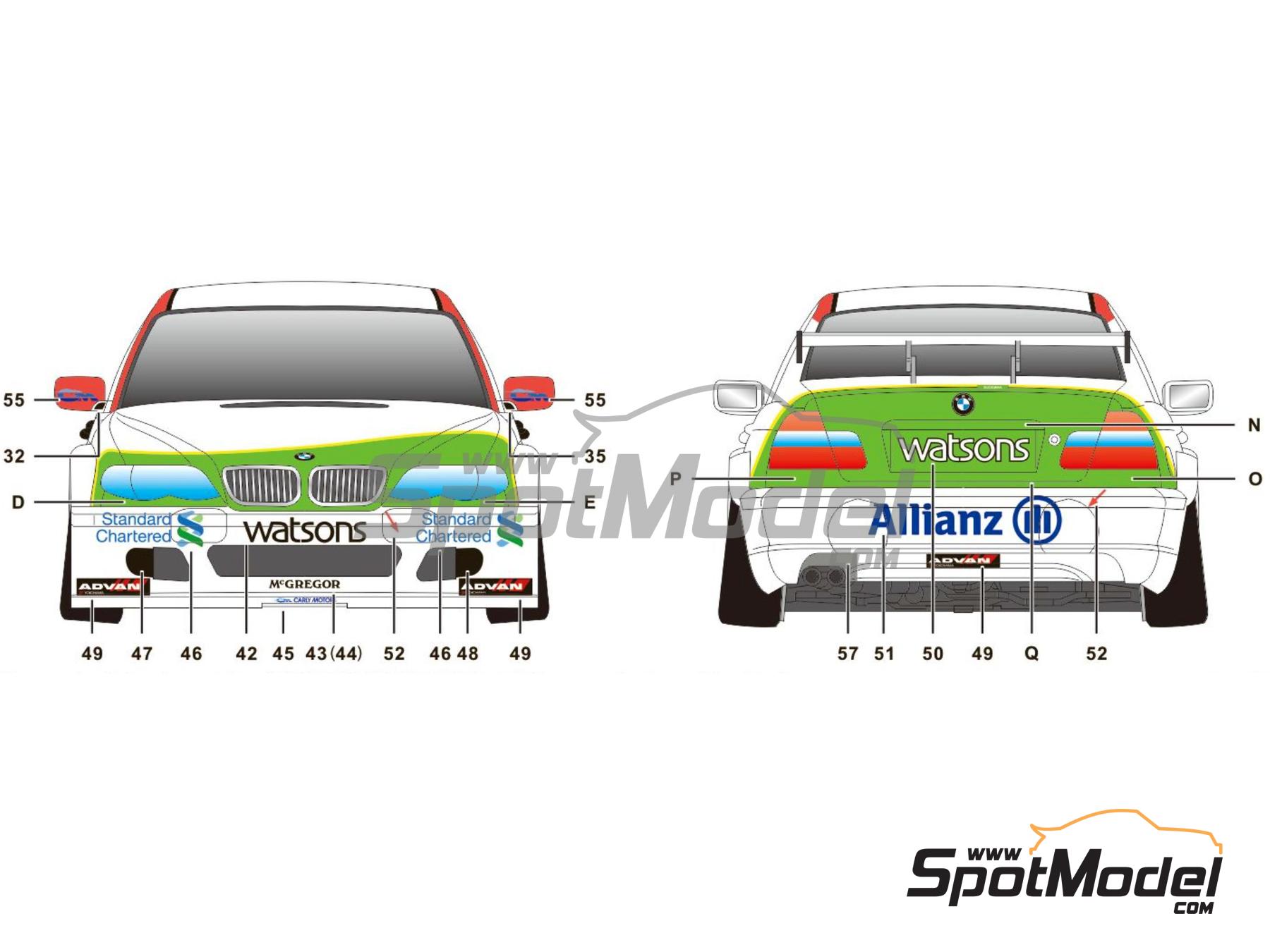Image 12: BMW 320i E46 Equipo Carly Motors patrocinado por Watsons water - Guia Race de Macau 2004 | Decoraci&oacute;n en escala&nbsp;1/24 fabricado por SK Decals (ref.&nbsp;SK-24147, tambien SK24147)