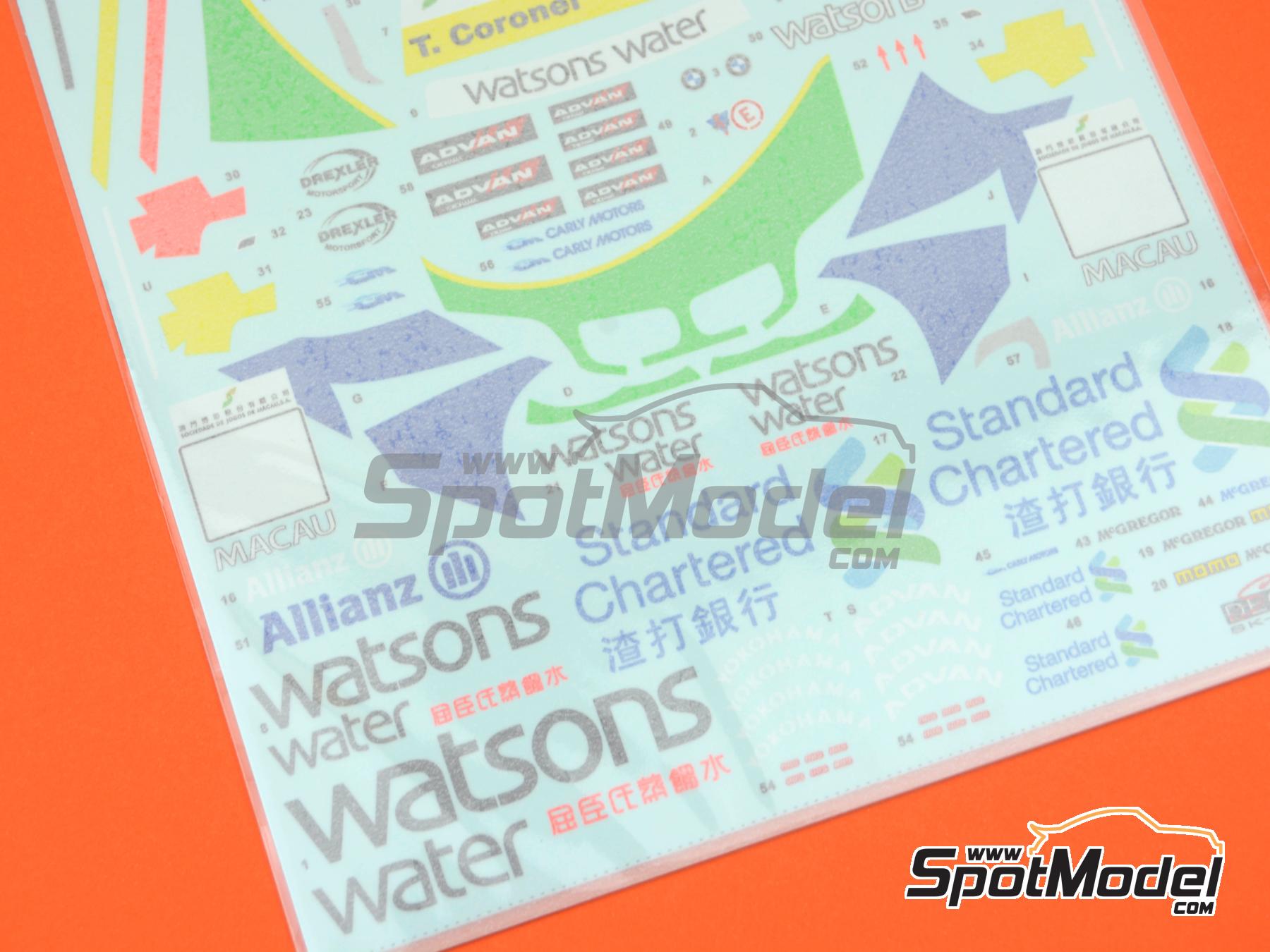 Image 15: BMW 320i E46 Equipo Carly Motors patrocinado por Watsons water - Guia Race de Macau 2004 | Decoraci&oacute;n en escala&nbsp;1/24 fabricado por SK Decals (ref.&nbsp;SK-24147, tambien SK24147)