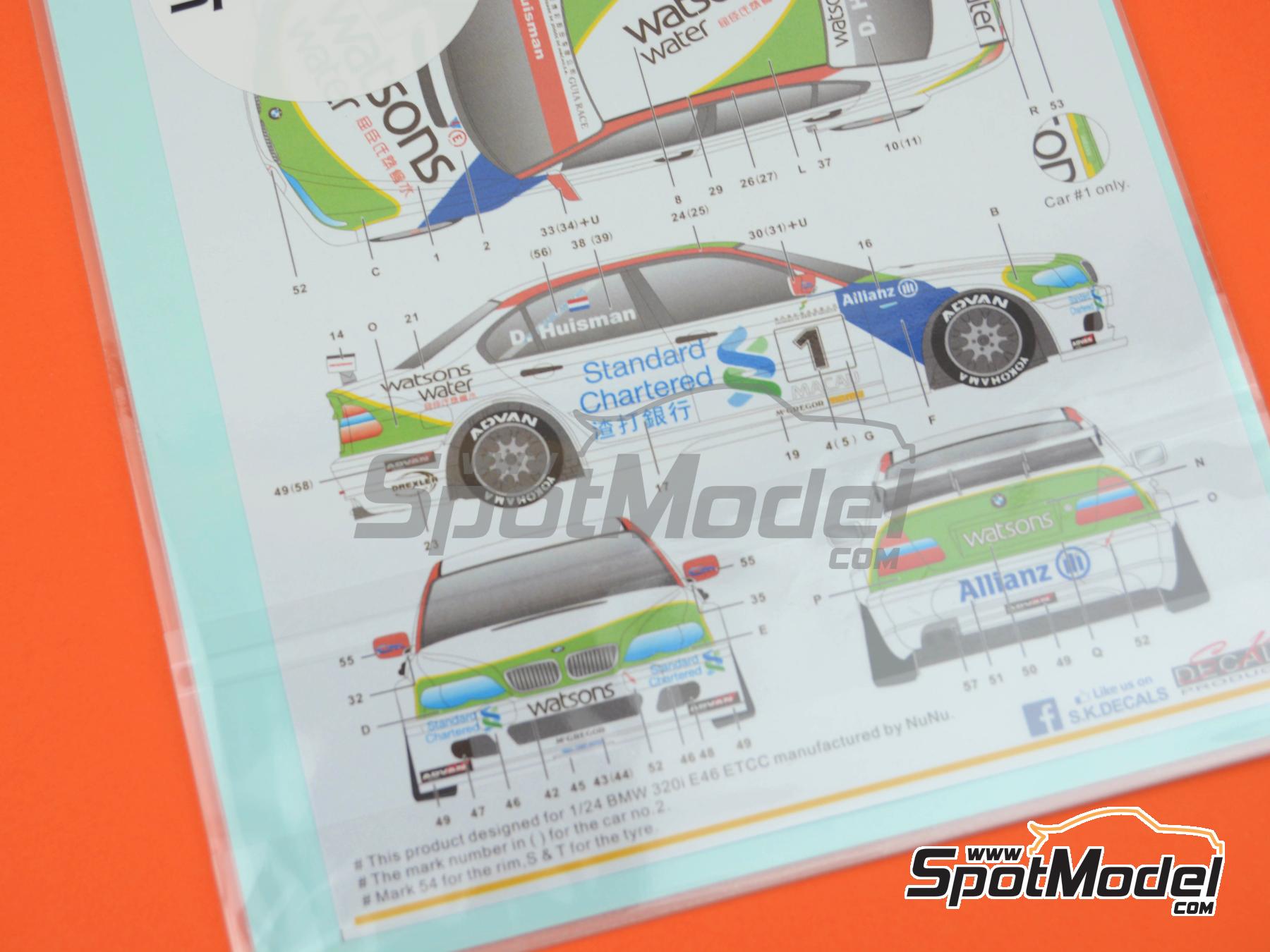 Image 18: BMW 320i E46 Equipo Carly Motors patrocinado por Watsons water - Guia Race de Macau 2004 | Decoraci&oacute;n en escala&nbsp;1/24 fabricado por SK Decals (ref.&nbsp;SK-24147, tambien SK24147)