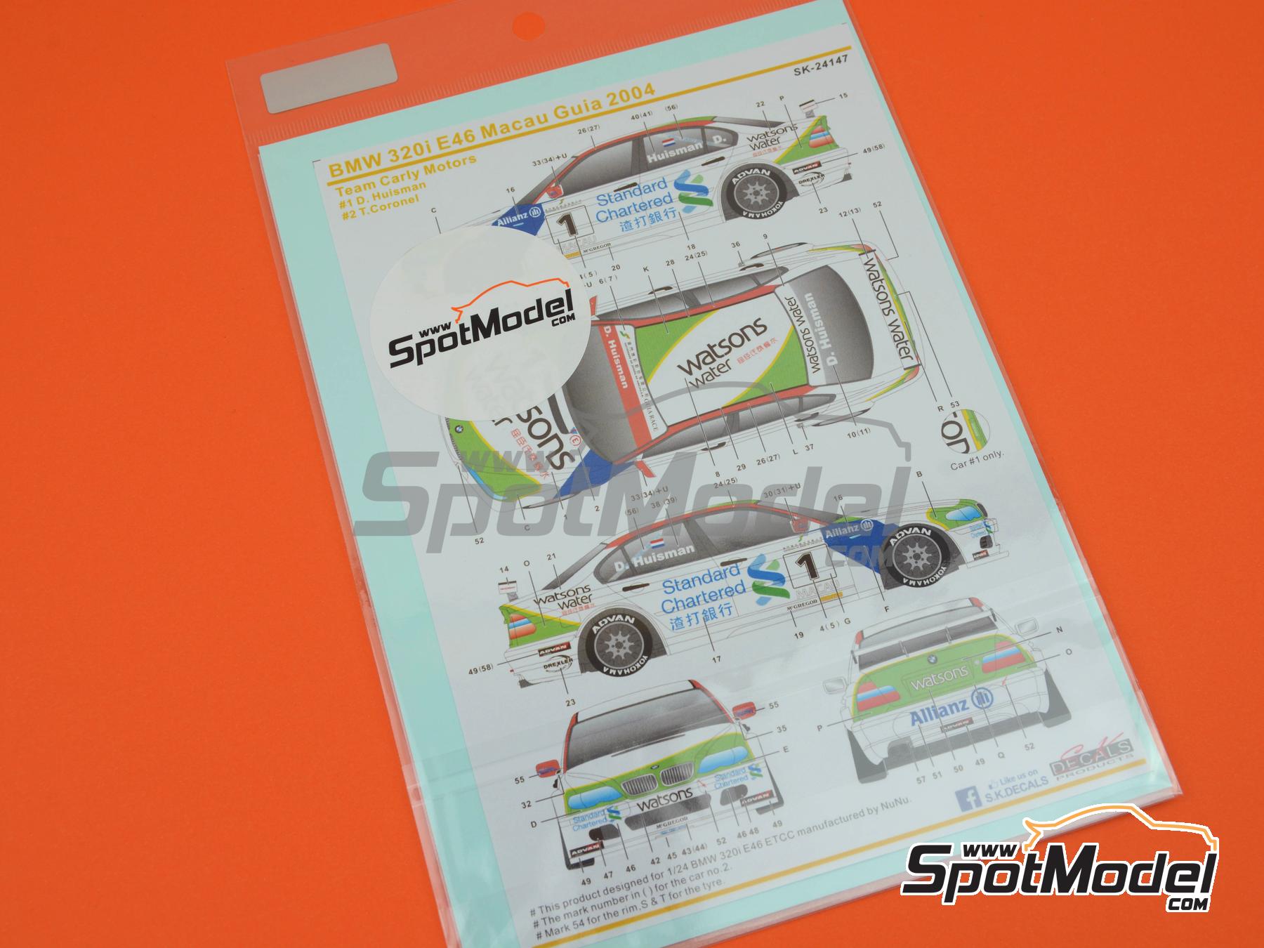 Image 19: BMW 320i E46 Equipo Carly Motors patrocinado por Watsons water - Guia Race de Macau 2004 | Decoraci&oacute;n en escala&nbsp;1/24 fabricado por SK Decals (ref.&nbsp;SK-24147, tambien SK24147)