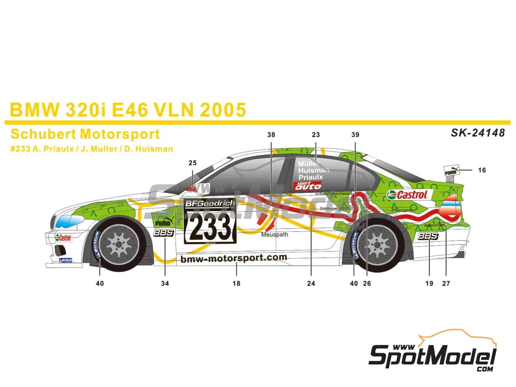 Image 1: BMW 320i E46 Equipo Schubert Motorsport - VLN N&uuml;rburgring Endurance Series 2005 | Decoraci&oacute;n en escala&nbsp;1/24 fabricado por SK Decals (ref.&nbsp;SK-24148, tambien SK24148)