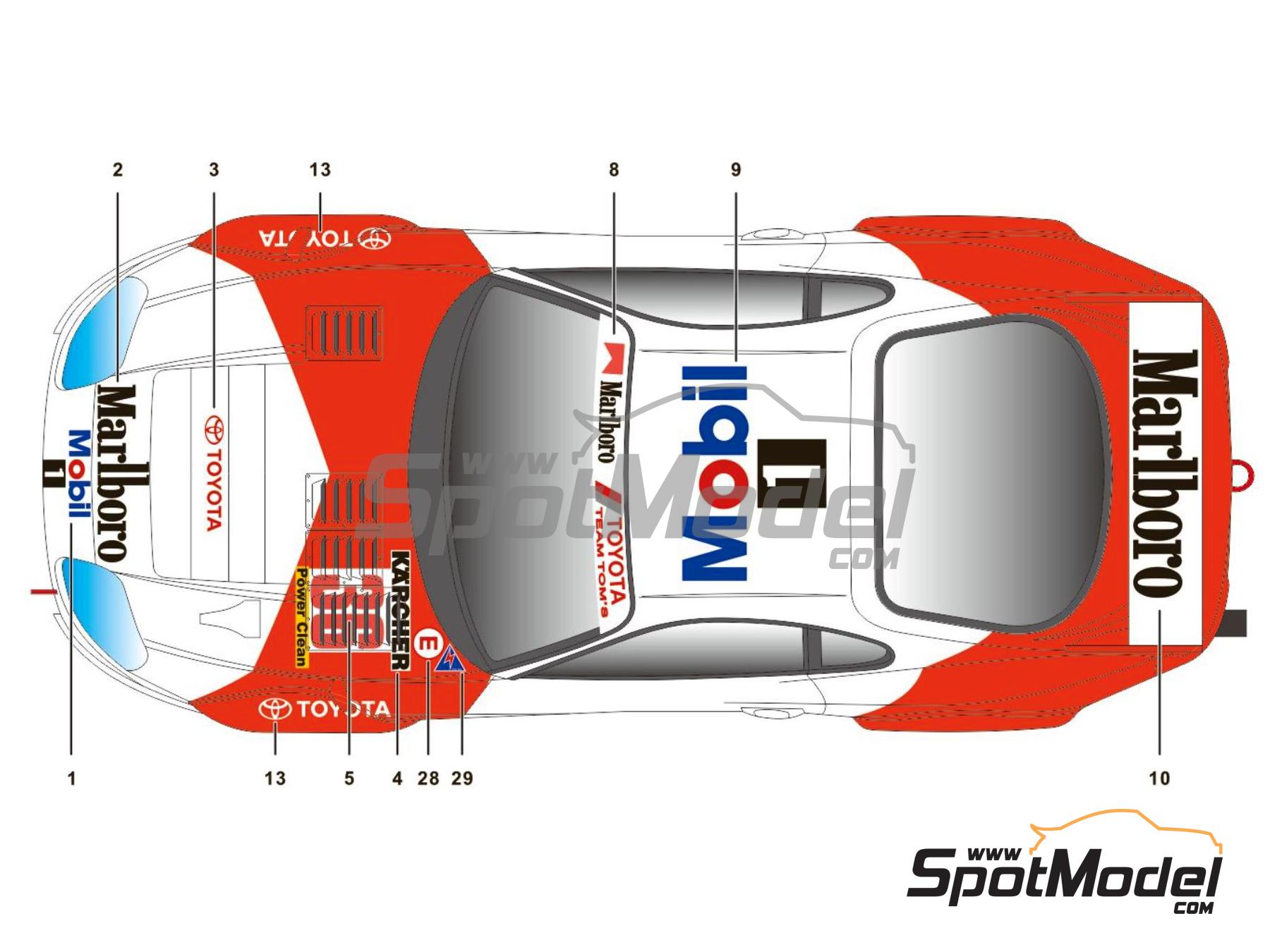 Image 2: Toyota Supra GT Equipo Toyota Tom's patrocinado por Marlboro - BPR Global GT Series Zhuhai 1995 | Decoraci&oacute;n en escala&nbsp;1/24 fabricado por SK Decals (ref.&nbsp;SK-24149, tambien SK24149)