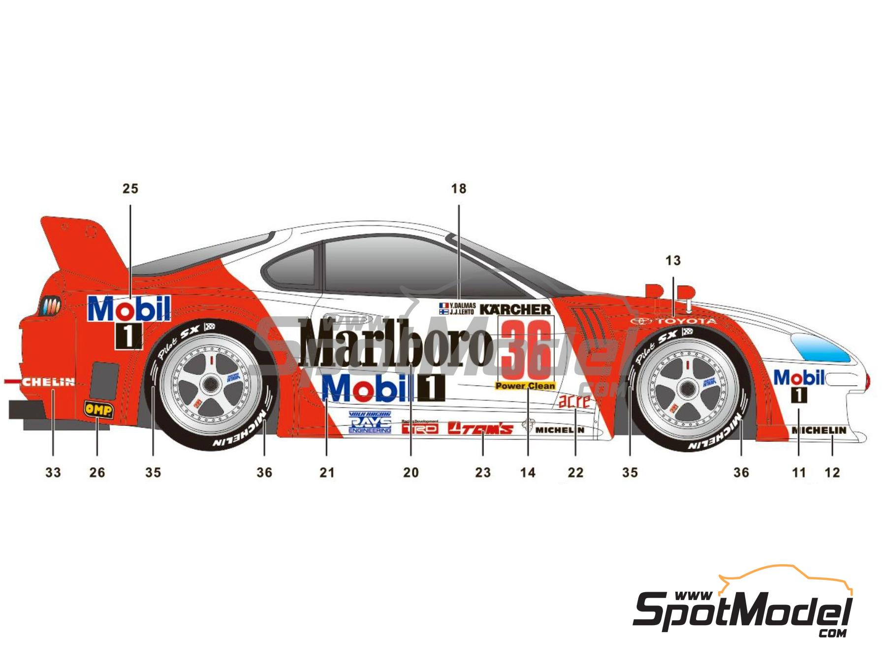 Image 3: Toyota Supra GT Equipo Toyota Tom's patrocinado por Marlboro - BPR Global GT Series Zhuhai 1995 | Decoraci&oacute;n en escala&nbsp;1/24 fabricado por SK Decals (ref.&nbsp;SK-24149, tambien SK24149)