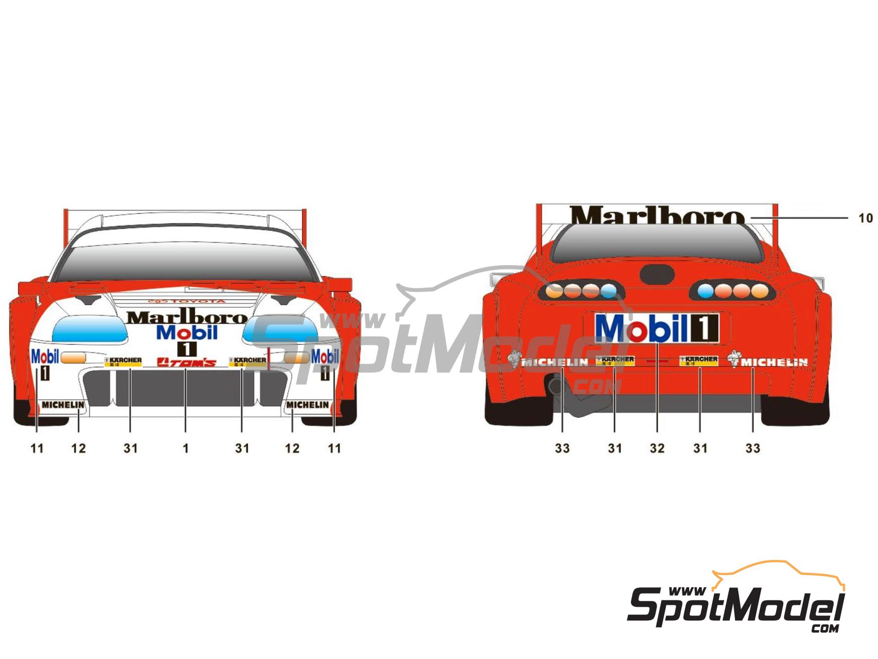 Image 4: Toyota Supra GT Equipo Toyota Tom's patrocinado por Marlboro - BPR Global GT Series Zhuhai 1995 | Decoraci&oacute;n en escala&nbsp;1/24 fabricado por SK Decals (ref.&nbsp;SK-24149, tambien SK24149)