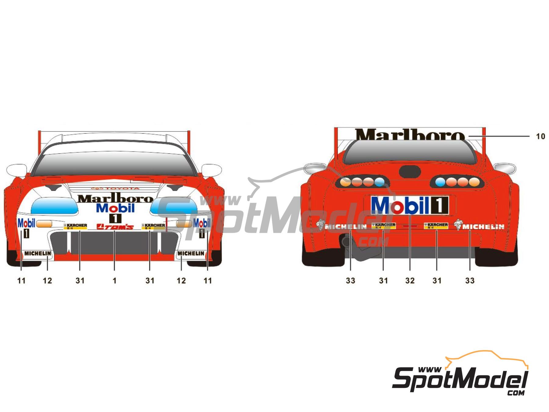 Image 8: Toyota Supra GT Equipo Toyota Tom's patrocinado por Marlboro - BPR Global GT Series Zhuhai 1995 | Decoraci&oacute;n en escala&nbsp;1/24 fabricado por SK Decals (ref.&nbsp;SK-24149, tambien SK24149)