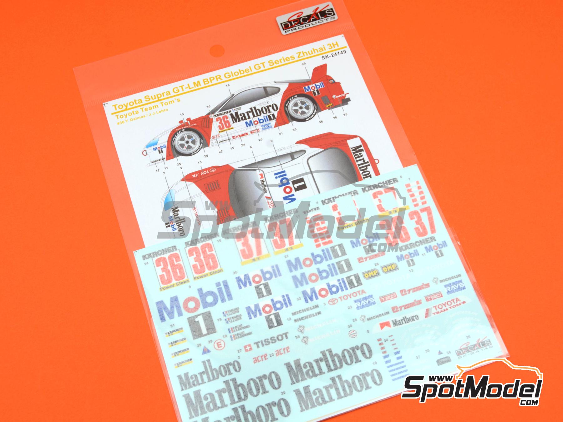 Image 11: Toyota Supra GT Equipo Toyota Tom's patrocinado por Marlboro - BPR Global GT Series Zhuhai 1995 | Decoraci&oacute;n en escala&nbsp;1/24 fabricado por SK Decals (ref.&nbsp;SK-24149, tambien SK24149)