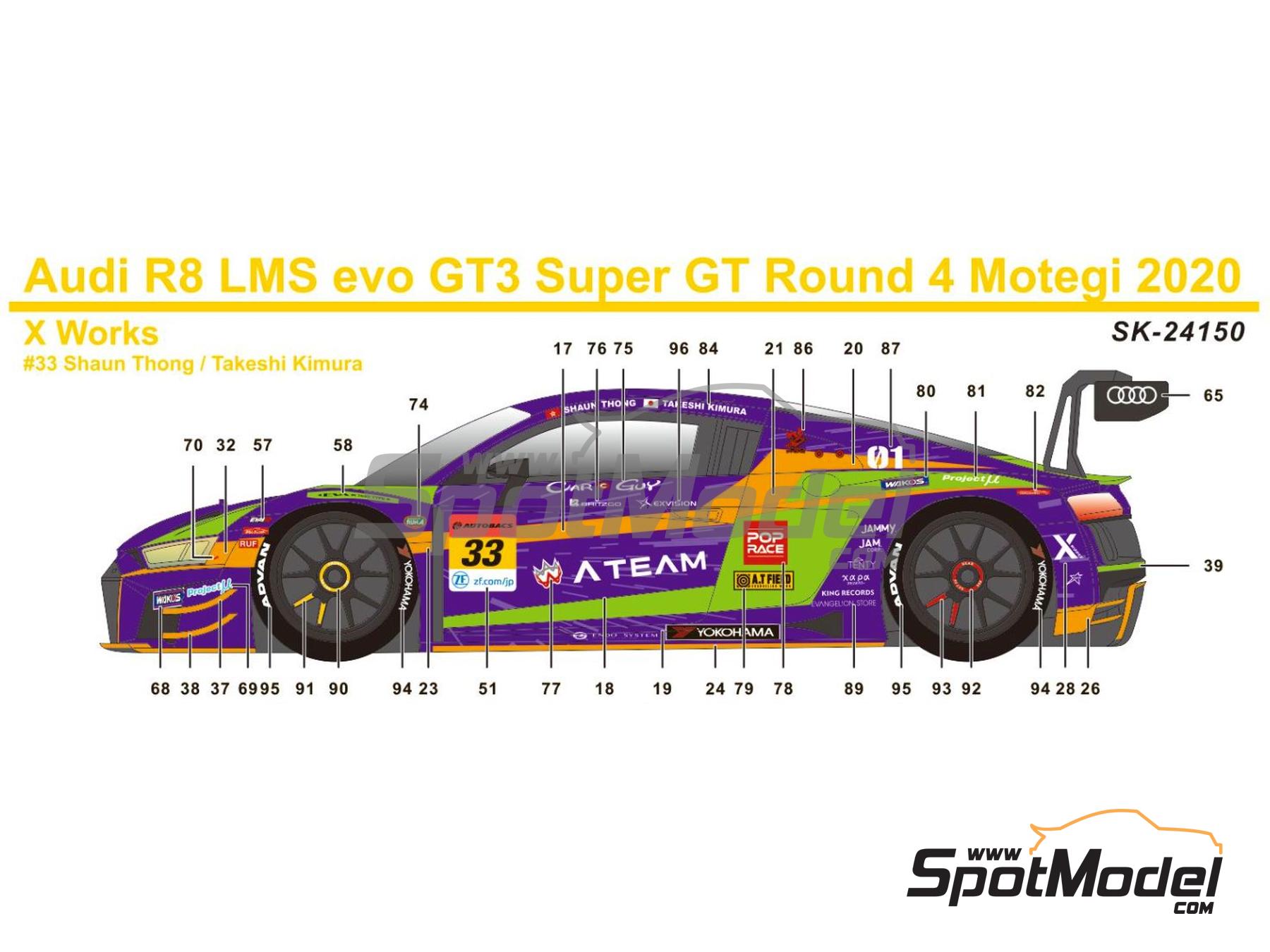 Image 1: Audi R8 LMS Evo GT3 Equipo X Works patrocinado por ATeam - Autobacs Super GT Series 2020 | Decoraci&oacute;n en escala&nbsp;1/24 fabricado por SK Decals (ref.&nbsp;SK-24150, tambien SK24150)
