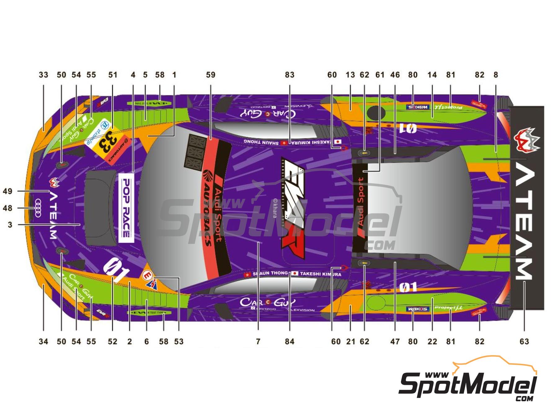 Image 2: Audi R8 LMS Evo GT3 Equipo X Works patrocinado por ATeam - Autobacs Super GT Series 2020 | Decoraci&oacute;n en escala&nbsp;1/24 fabricado por SK Decals (ref.&nbsp;SK-24150, tambien SK24150)