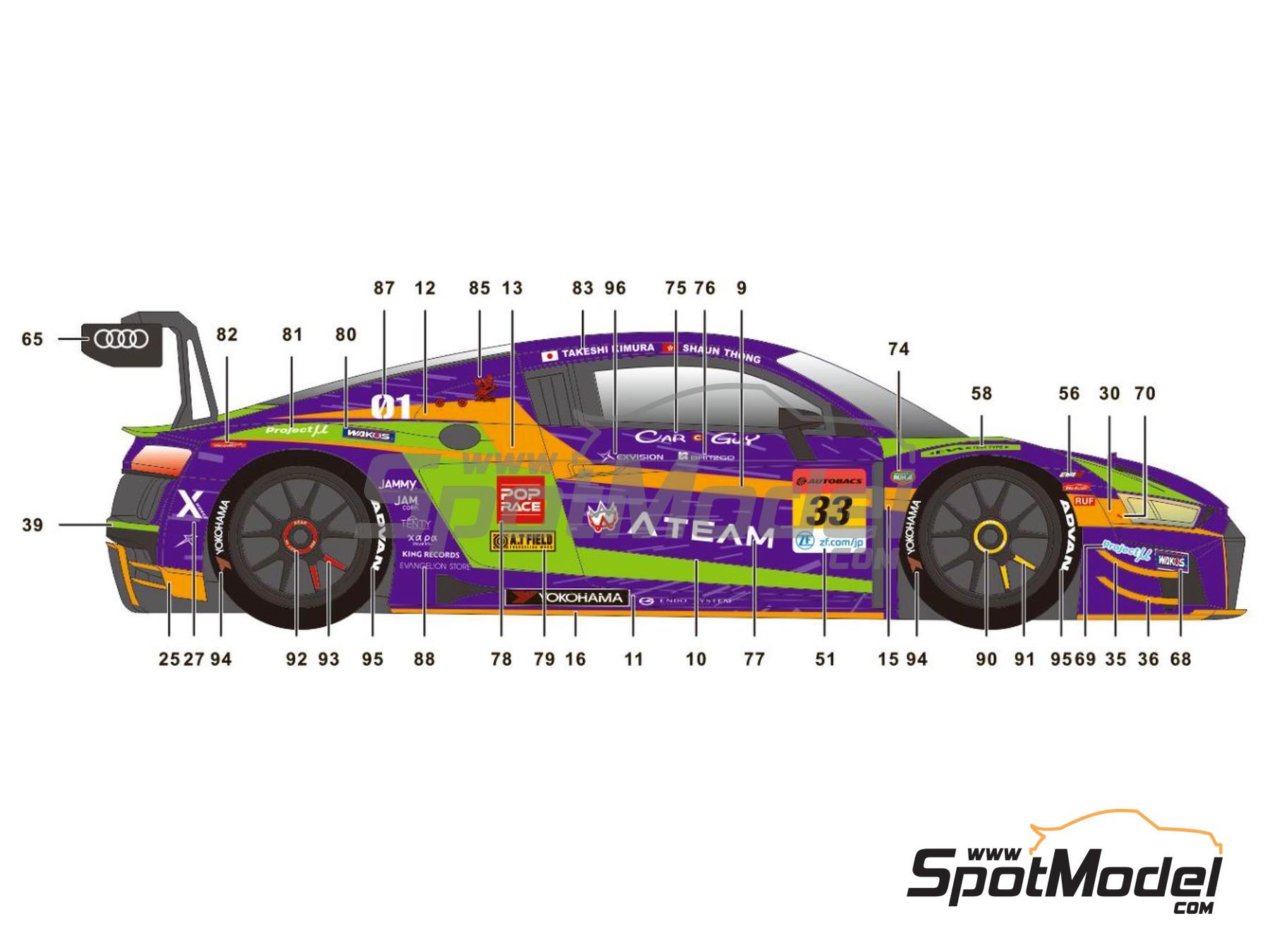 Image 3: Audi R8 LMS Evo GT3 Equipo X Works patrocinado por ATeam - Autobacs Super GT Series 2020 | Decoraci&oacute;n en escala&nbsp;1/24 fabricado por SK Decals (ref.&nbsp;SK-24150, tambien SK24150)