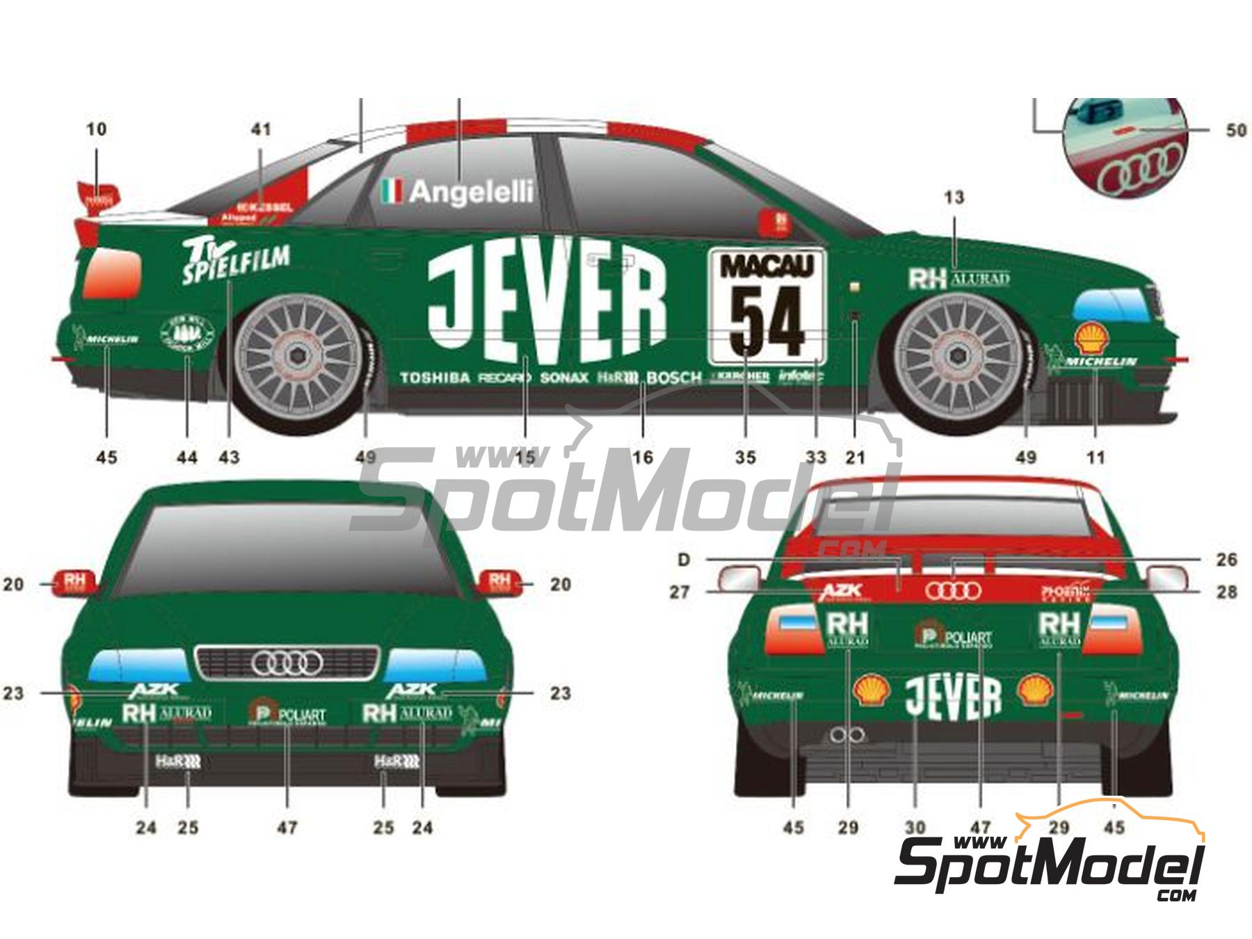 Image 4: Audi A4 Quattro AZK Phoenix Team sponsored by Jever - Guia Race of Macau, German Super Tourenwagen Cup (STW - Super Tourenwagen Cup) 1999 | Marking / livery in 1/24 scale manufactured by SK Decals (ref.&nbsp;SK-24154, also SK24154)